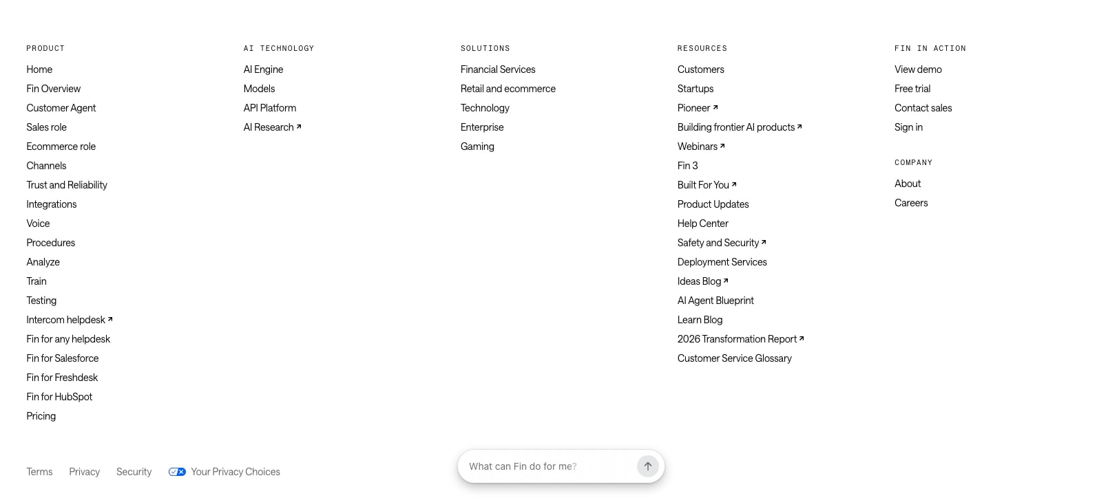 Fin. The highest performing Customer Agent captured website design
