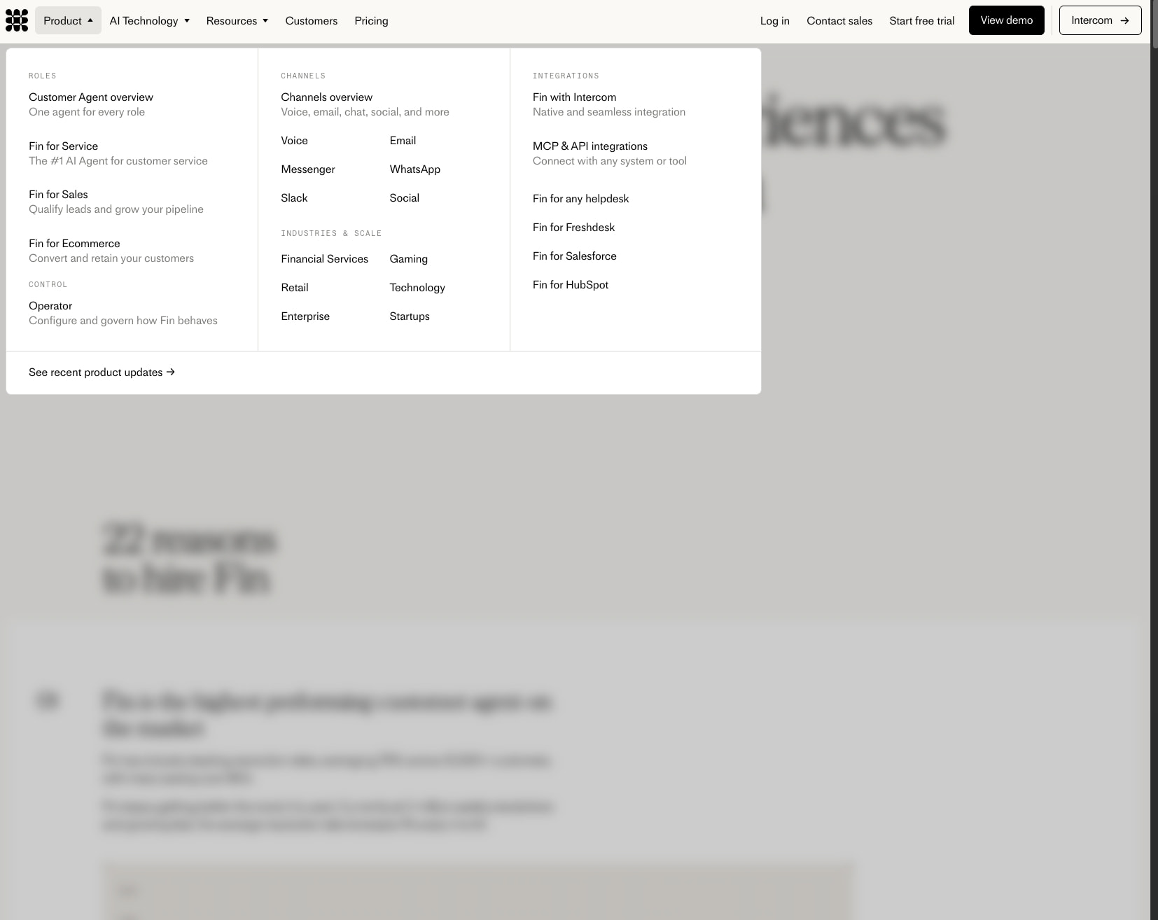 Fin. The highest performing Customer Agent captured website design