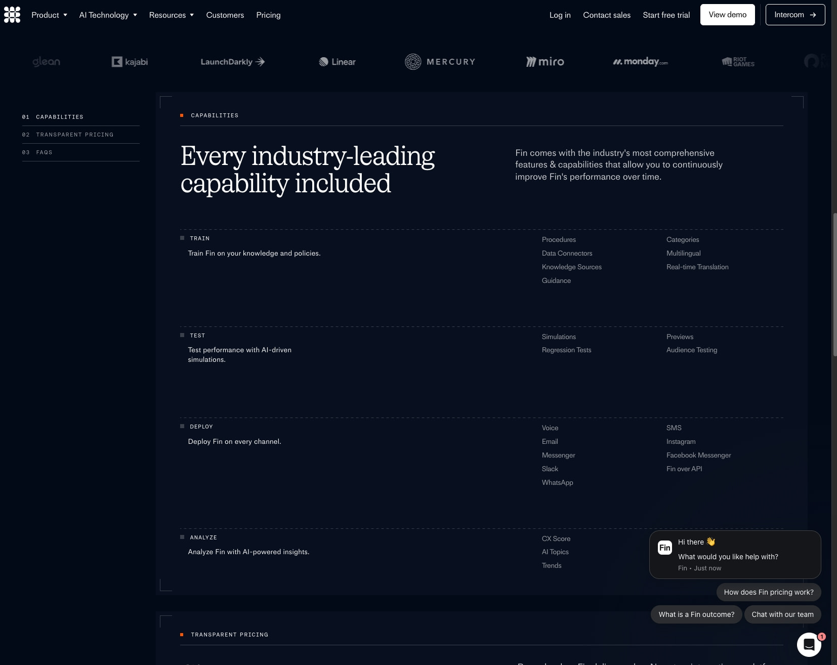 Fin AI Agent Pricing | Free 14-day Trial captured website design