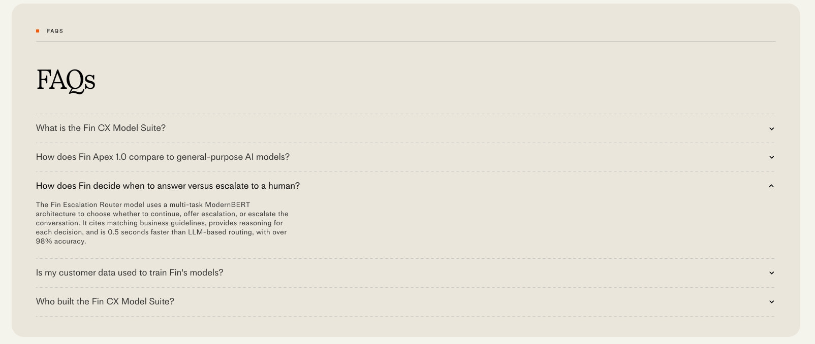 Fin Apex 1.0 — The best-performing model for customer service captured website design