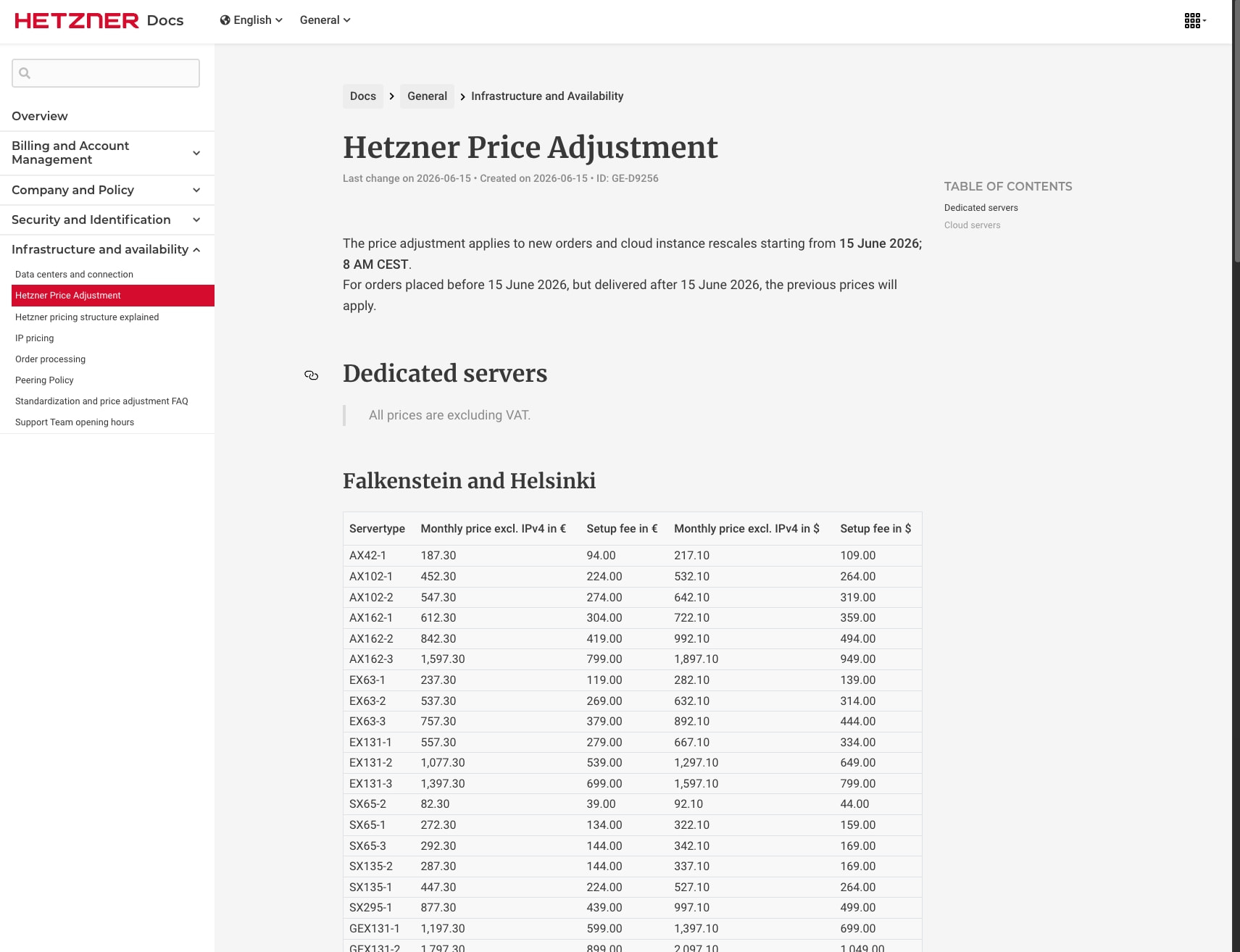 Hetzner Price Adjustment - Hetzner Docs captured website design