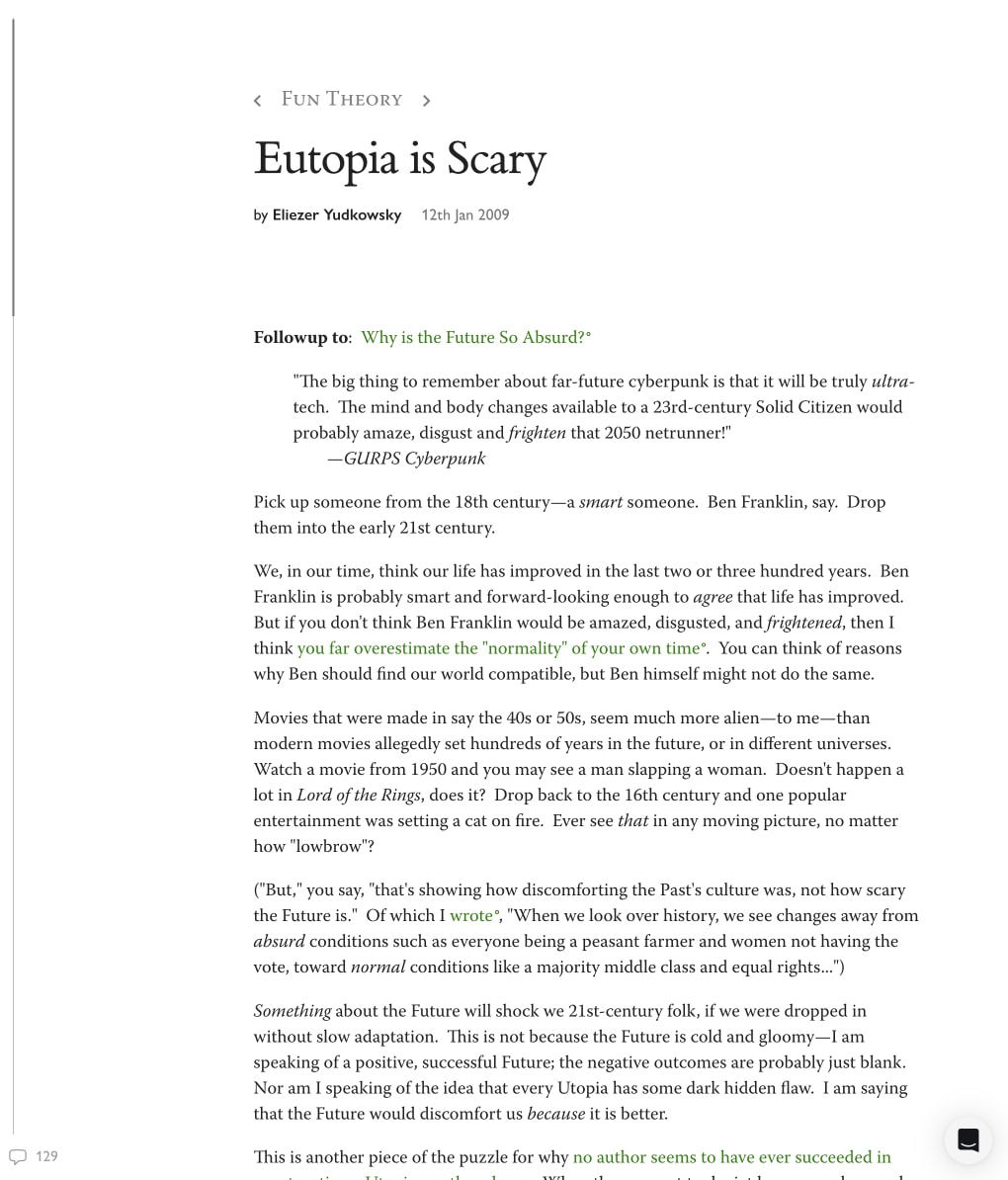Eutopia is Scary — LessWrong captured website design