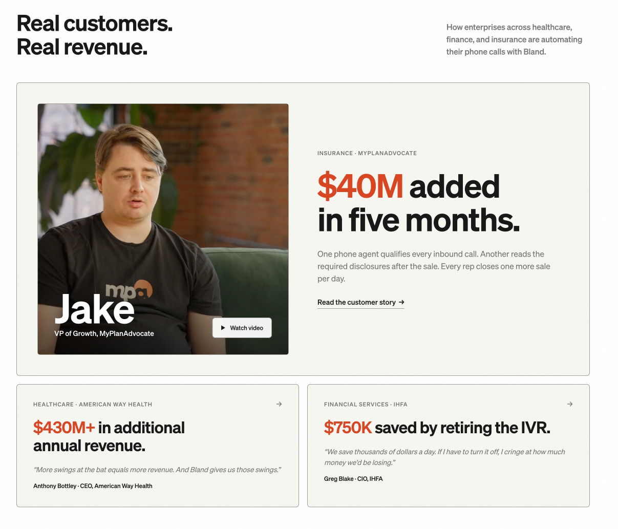 Bland | Enterprise Voice AI Platform for Phone Agents captured website design