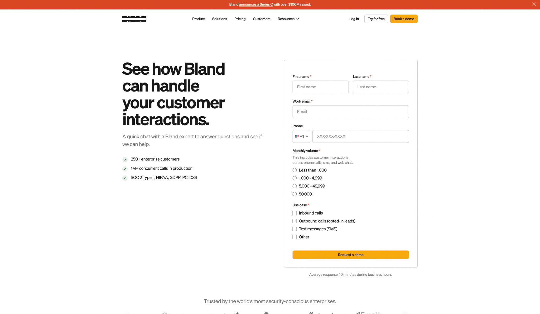 Book a demo | Bland AI captured website design