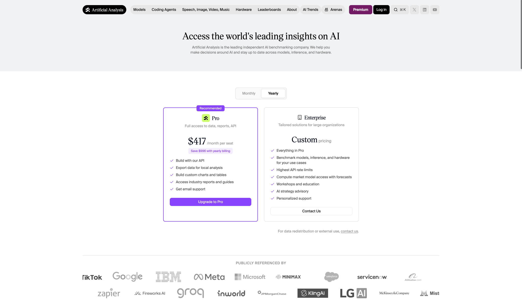 Artificial Analysis Pricing captured website design