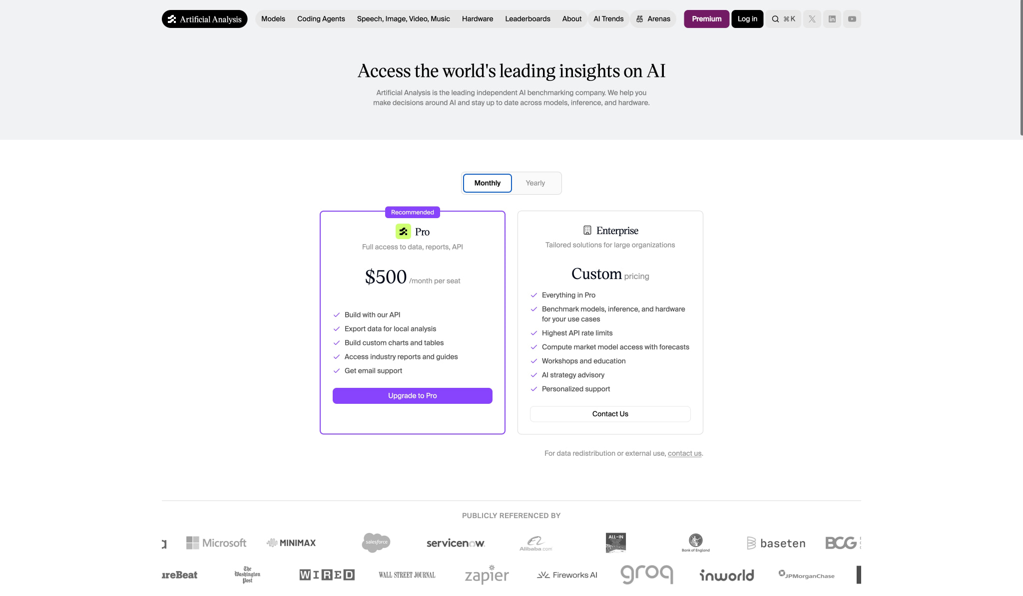 Pricing | Artificial Analysis captured website design