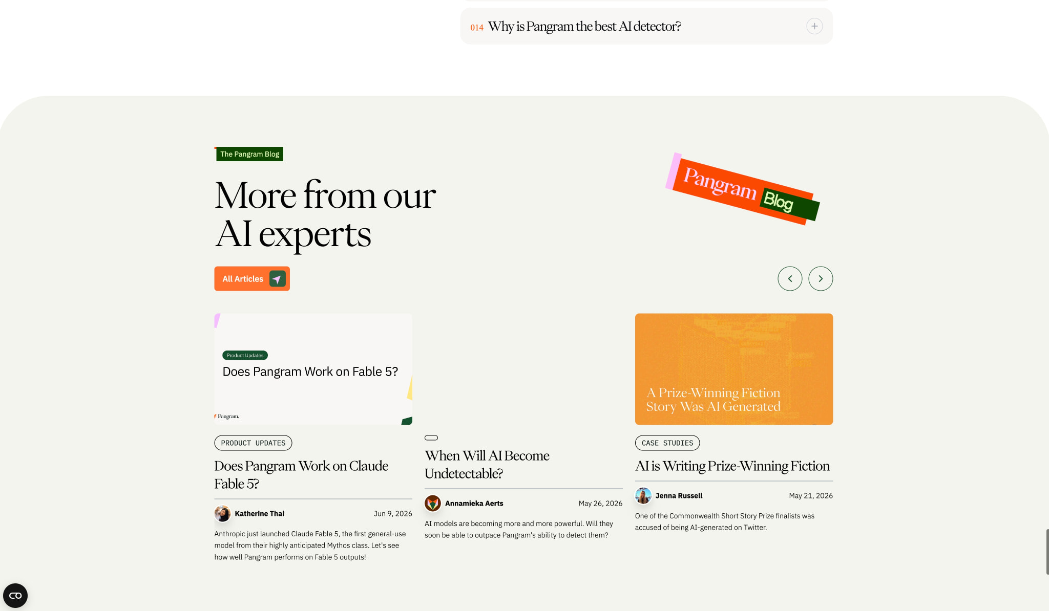 AI Detector — Verified AI Content Checker | Pangram captured website design