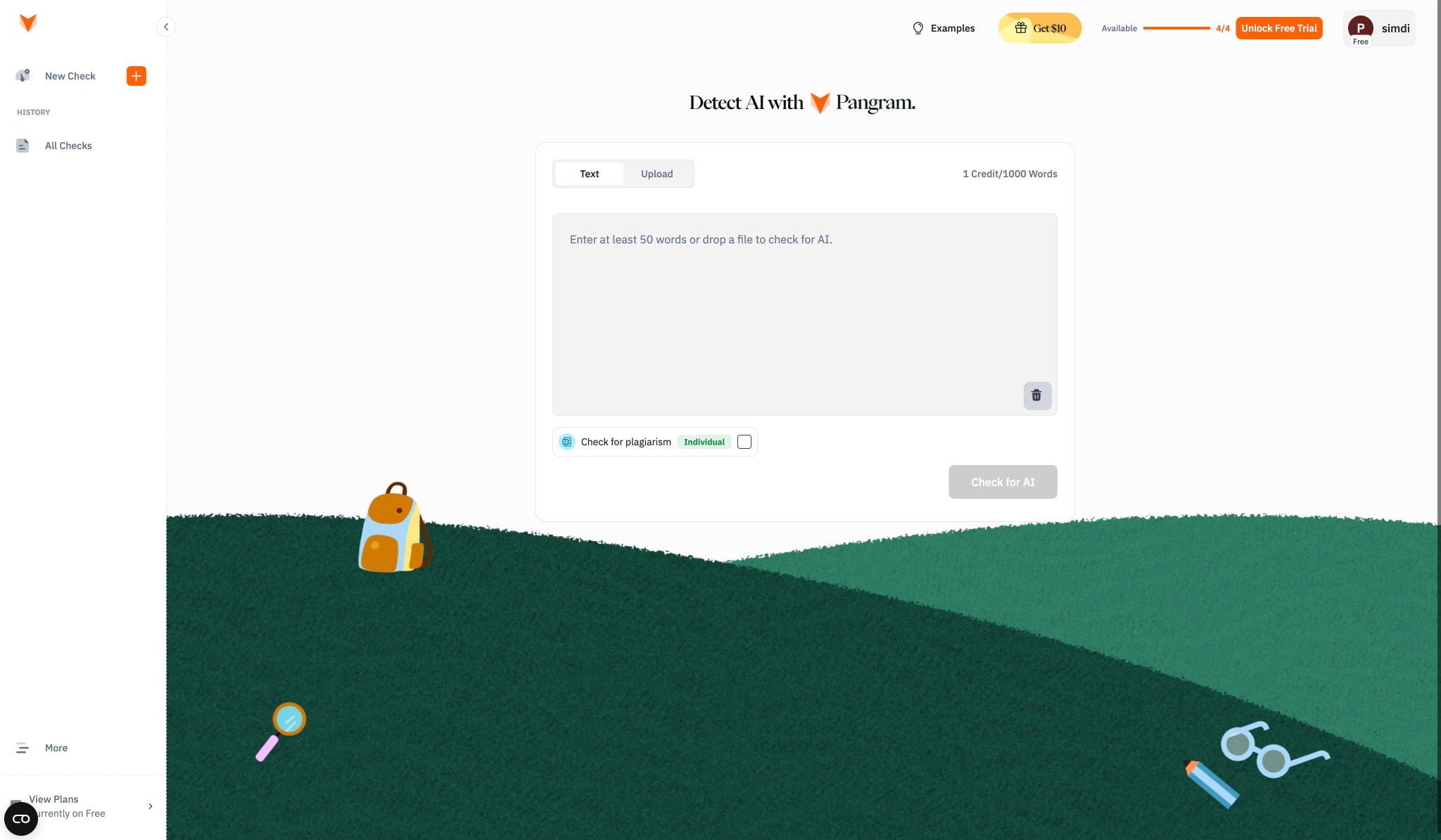 AI Detection Dashboard | Pangram Labs captured website design