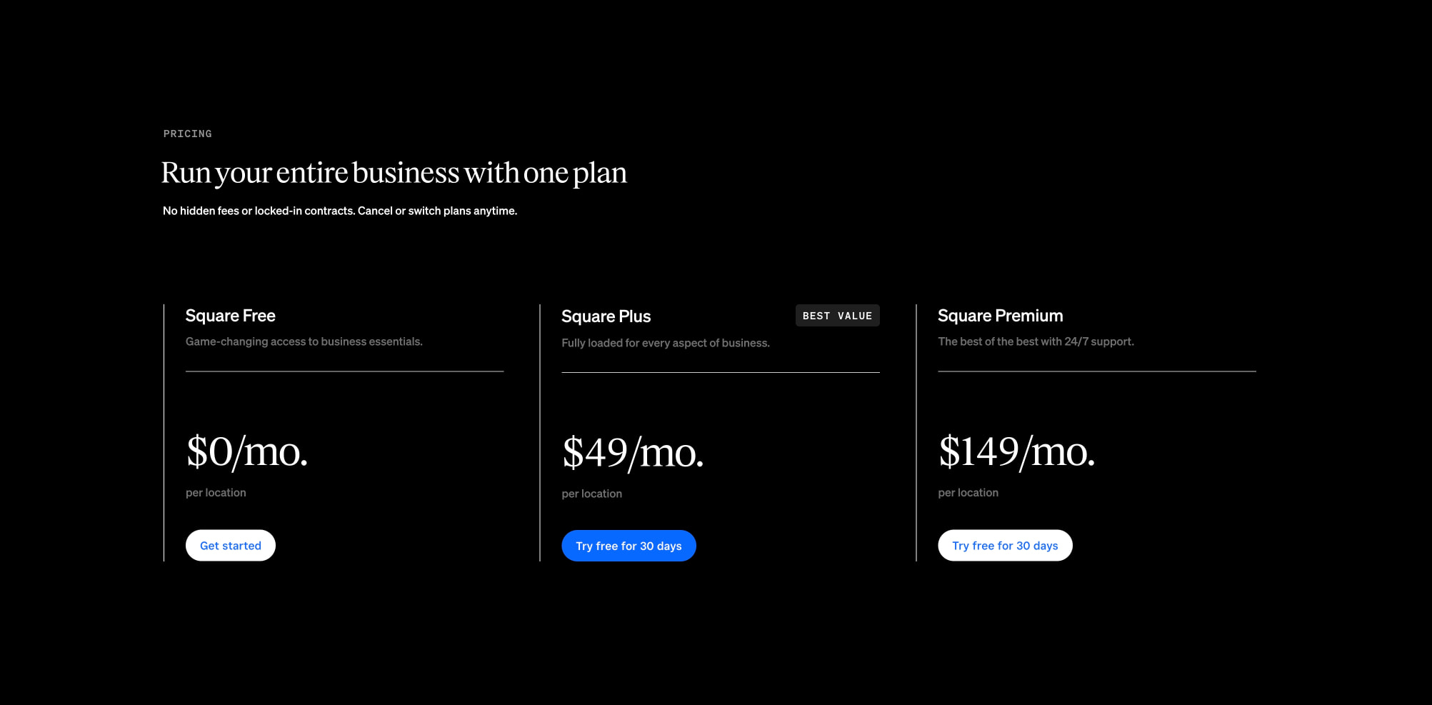 Power your entire business | Square captured website design