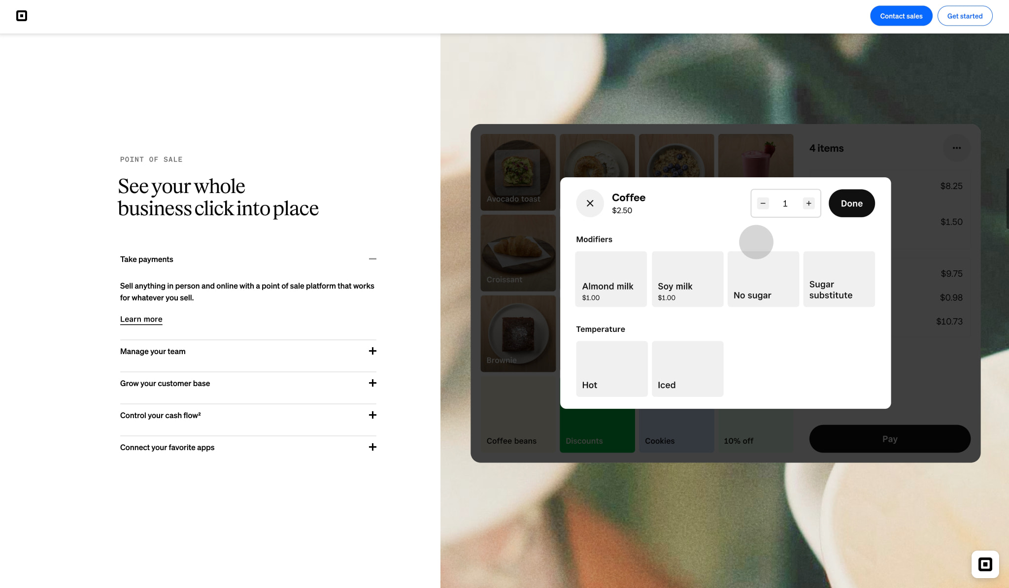 Power your entire business | Square captured website design