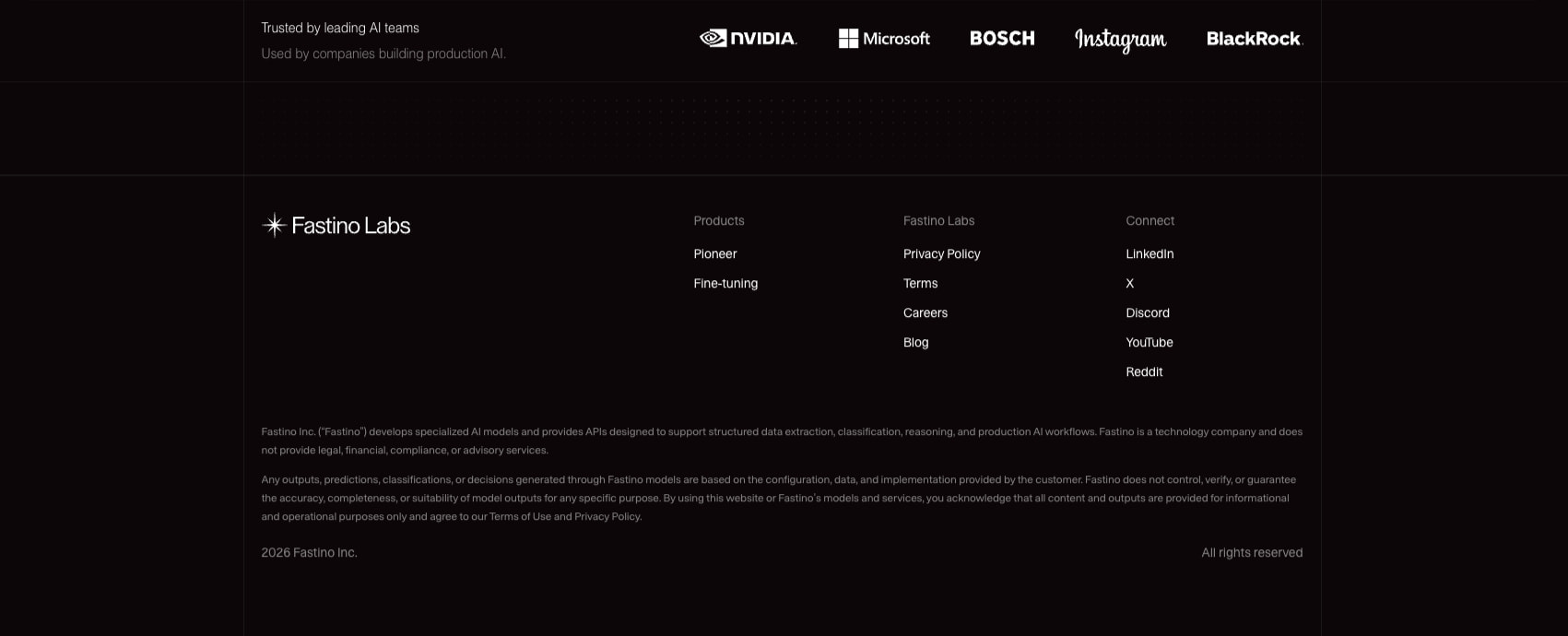 Fastino Labs captured website design