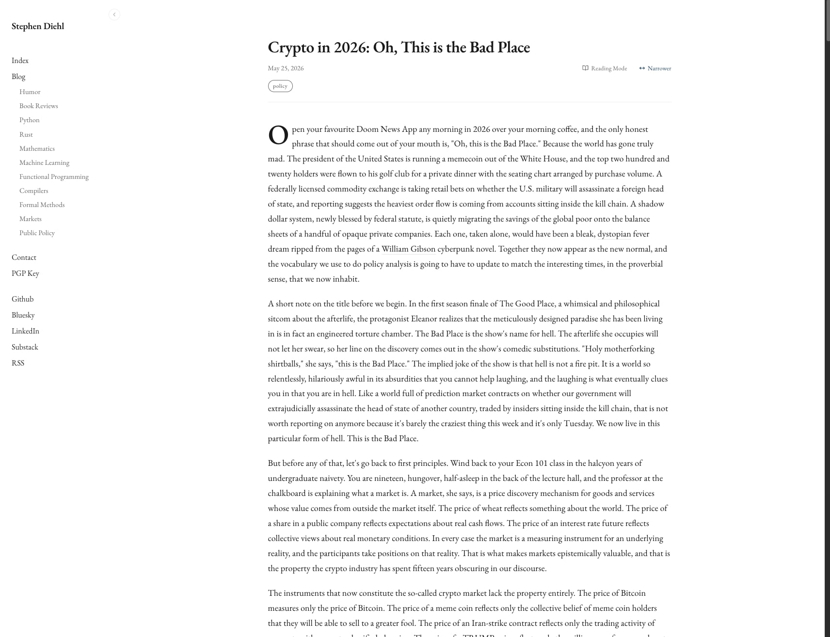 Crypto in 2026: Oh, This is the Bad Place captured website design