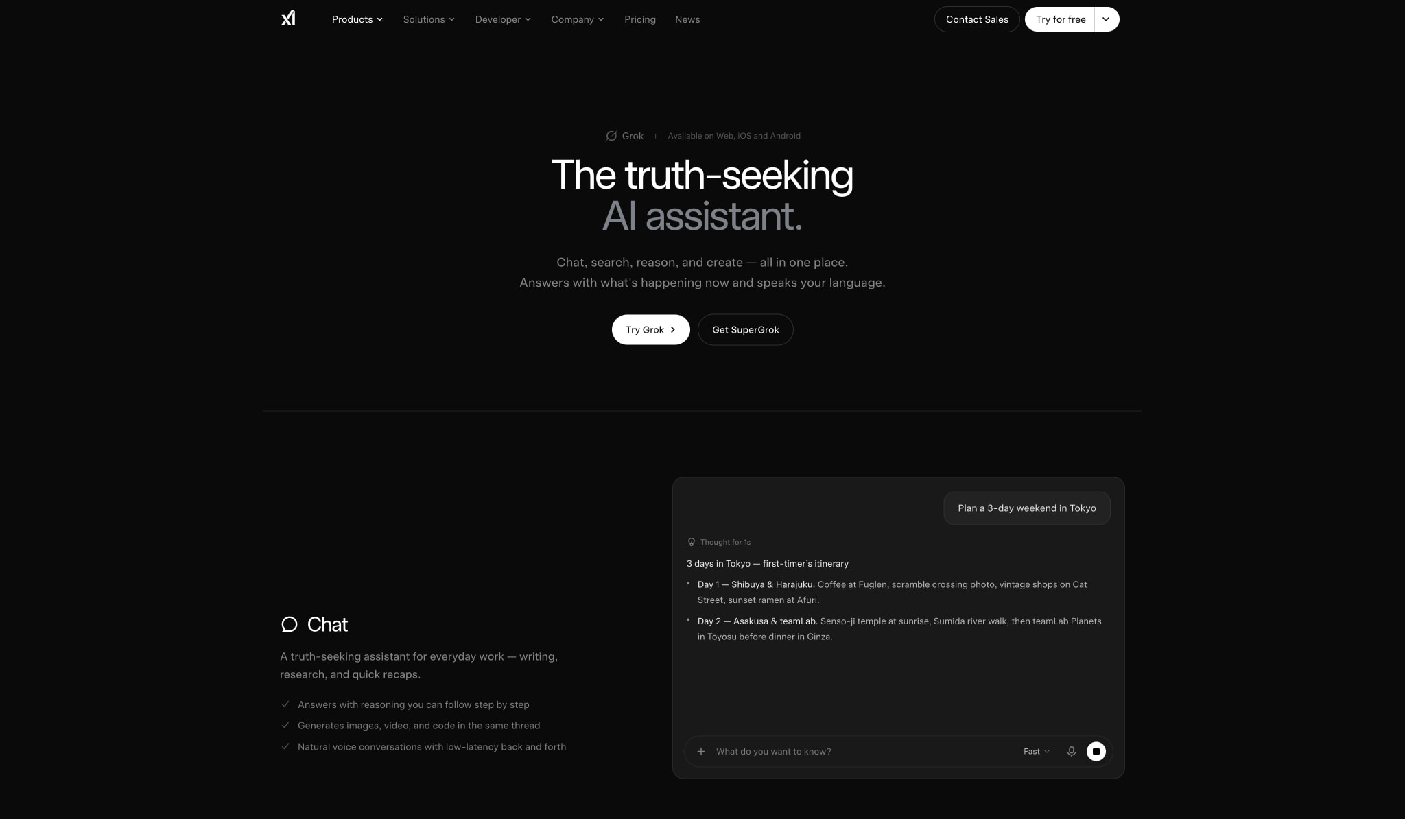 Grok — Truth-seeking AI Chatbot with Voice & Image Generation | xAI captured website design