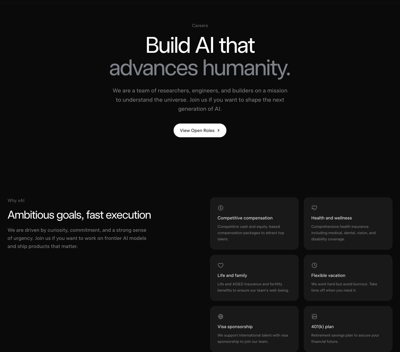 Careers: Build AI That Advances Humanity | xAI captured website design