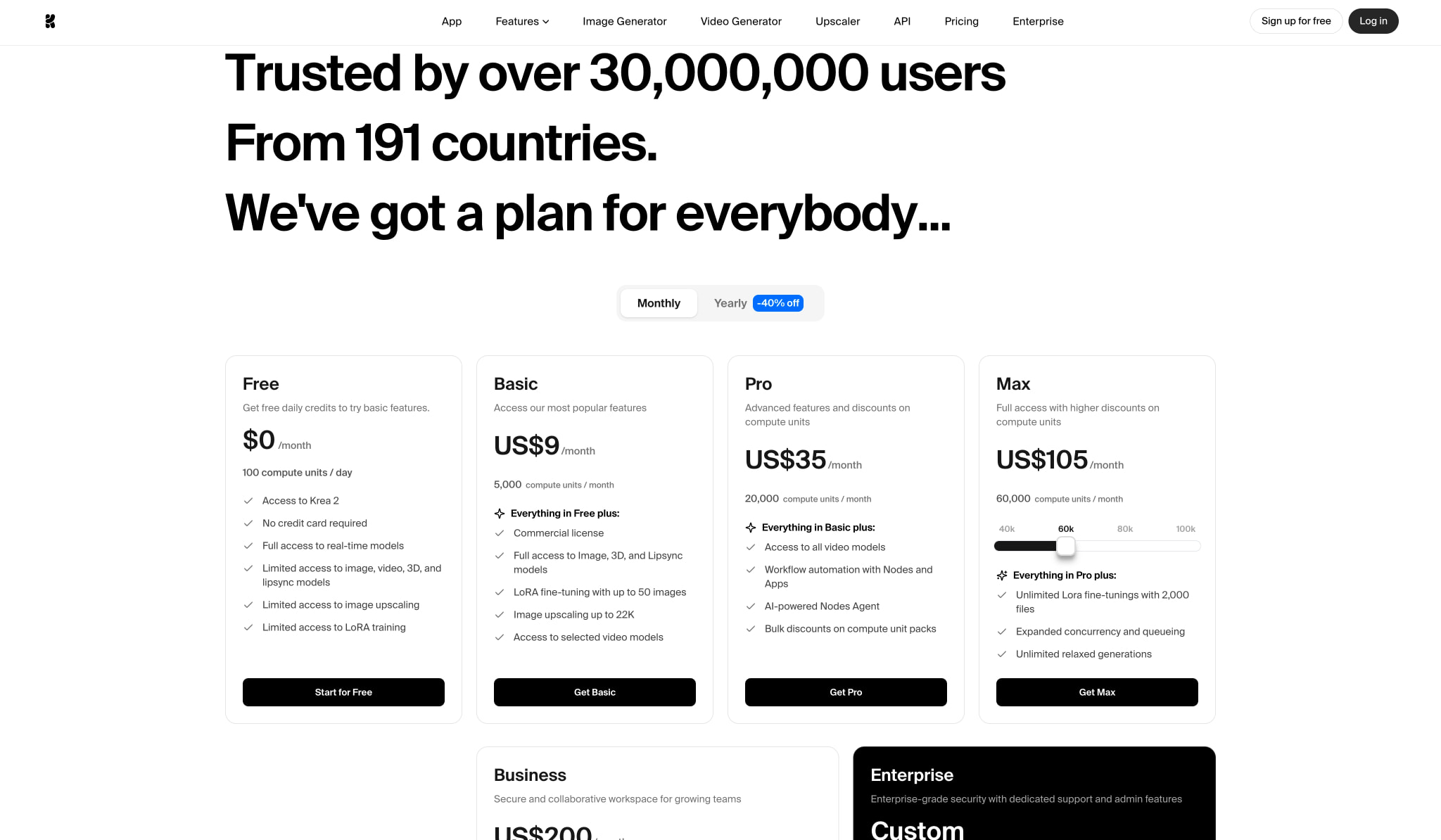 Krea: AI Creative Suite for Images, Video & 3D captured website design