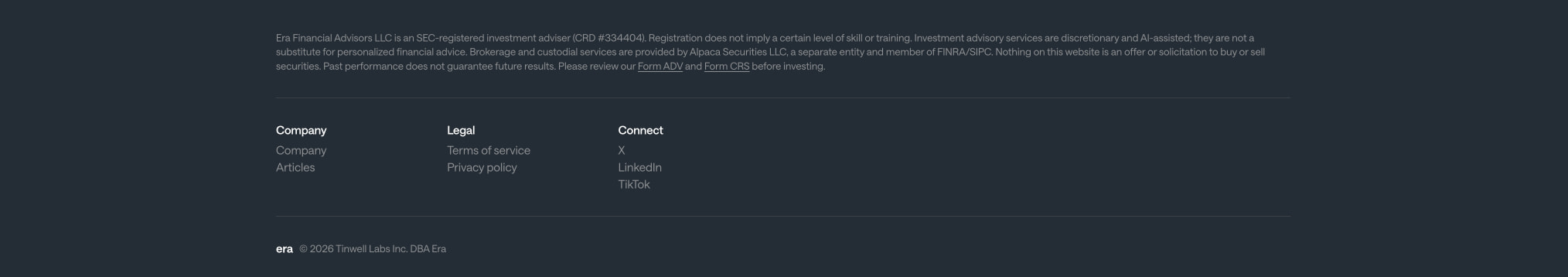 Era — Make Claude manage your money captured website design