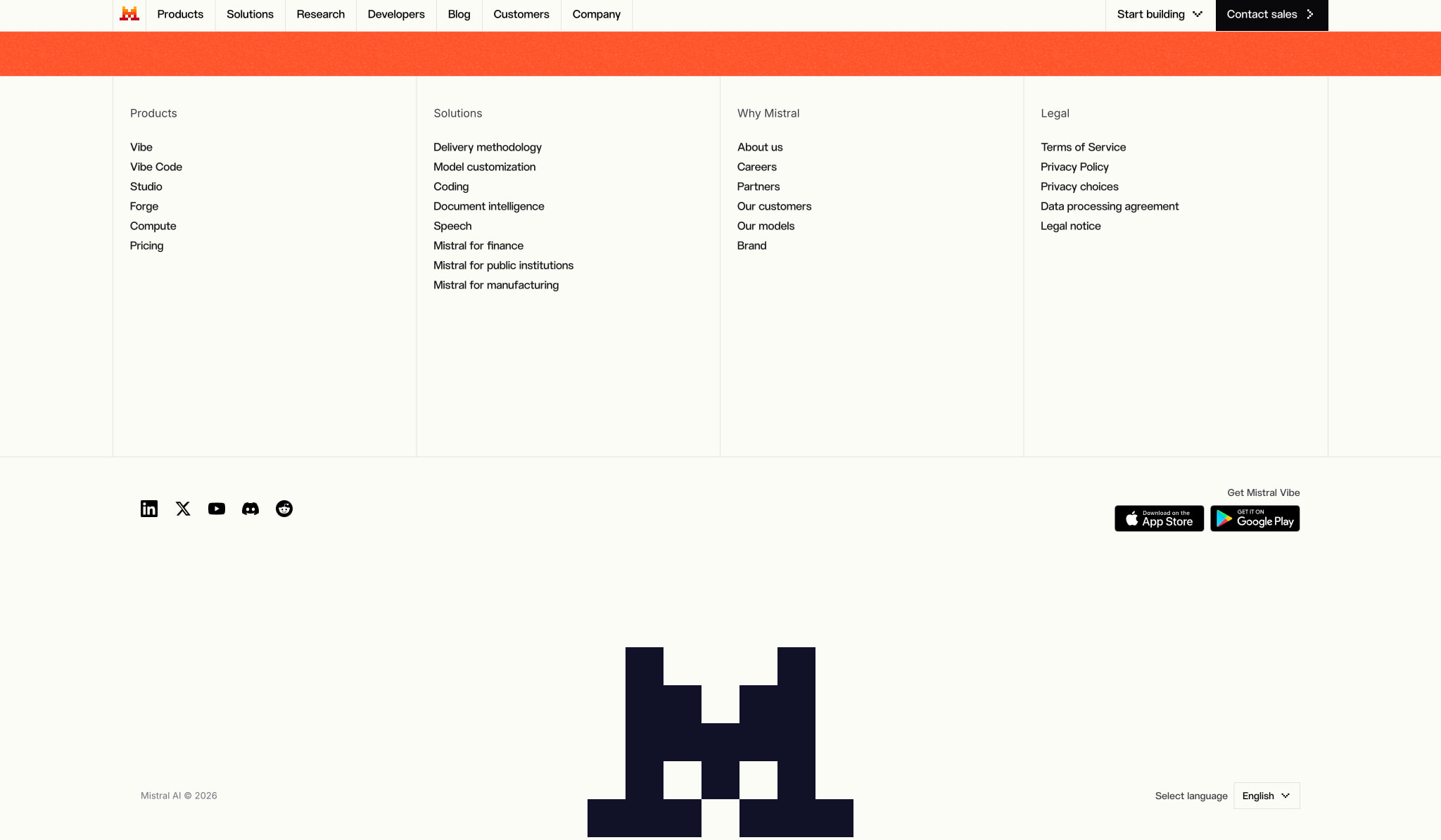 Frontier AI LLMs, assistants, agents, services | Mistral captured website design