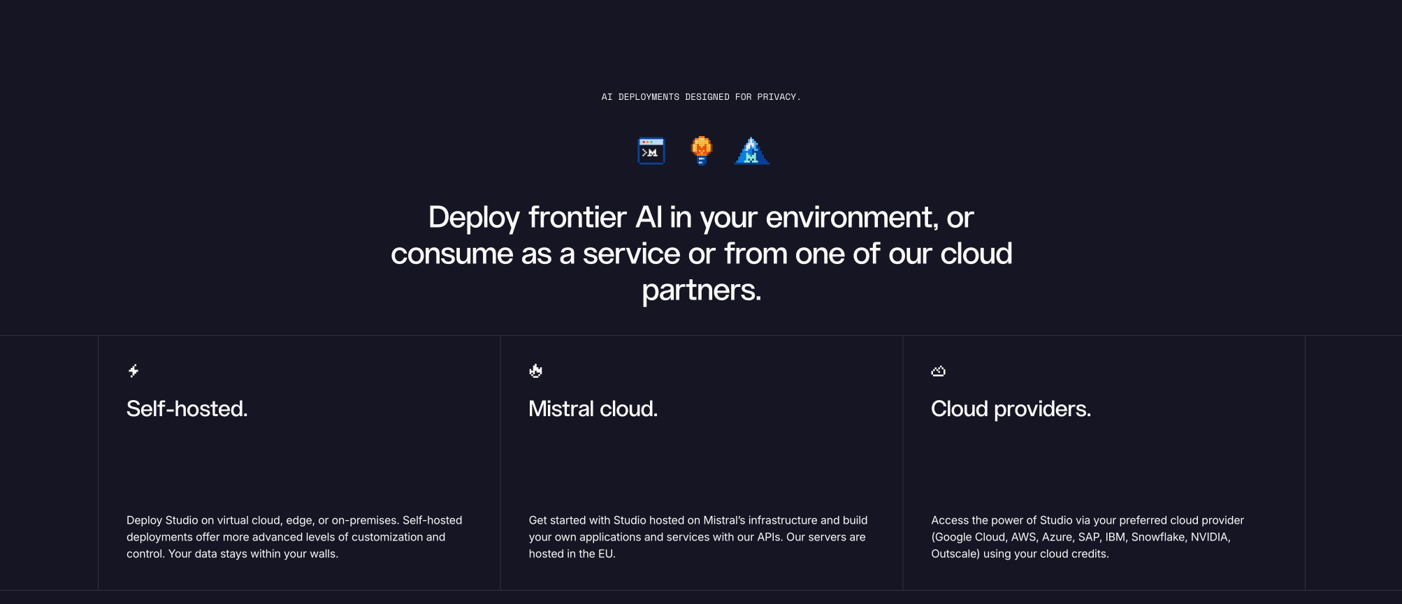Frontier AI LLMs, assistants, agents, services | Mistral captured website design