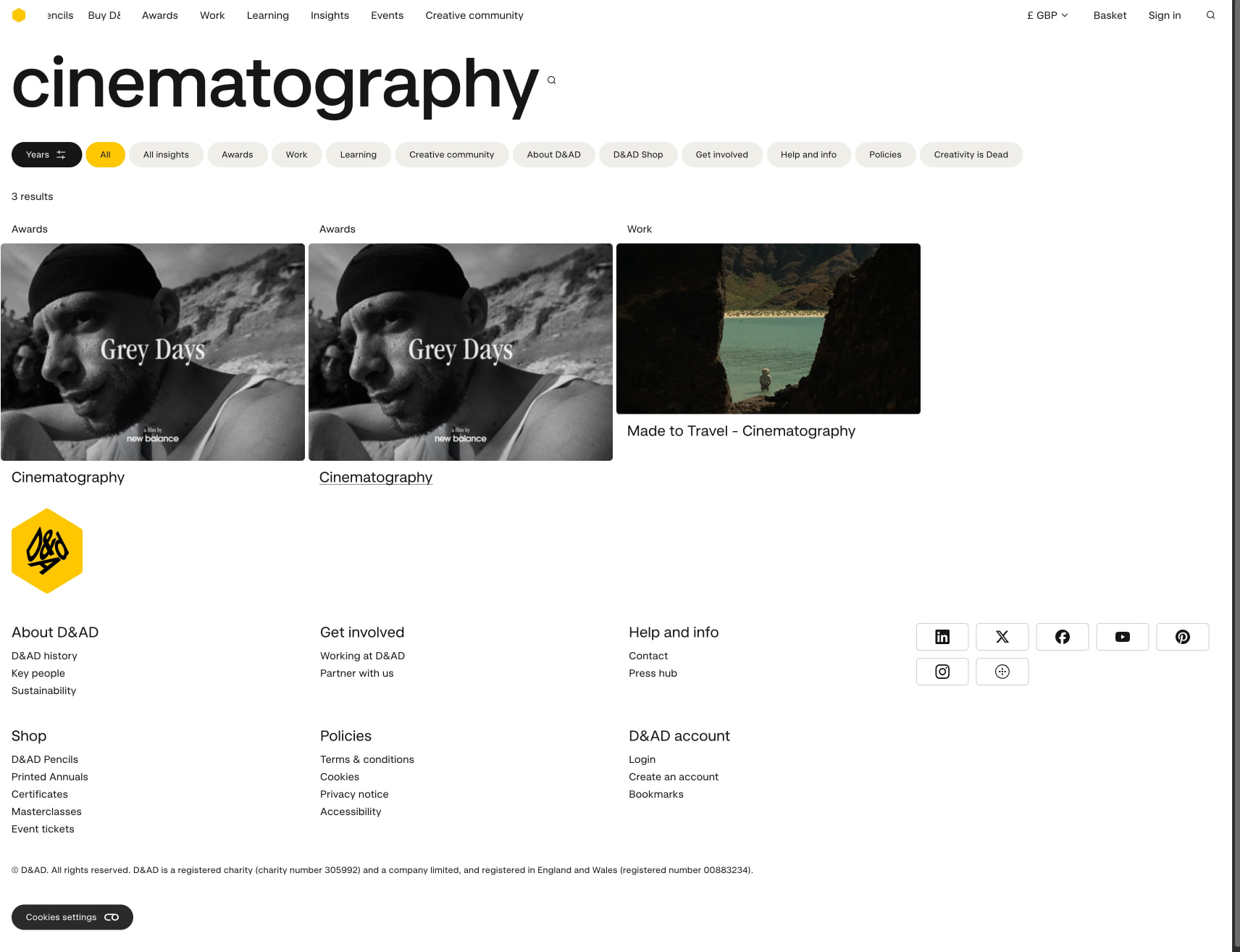 Search results for cinematography | D&AD captured website design