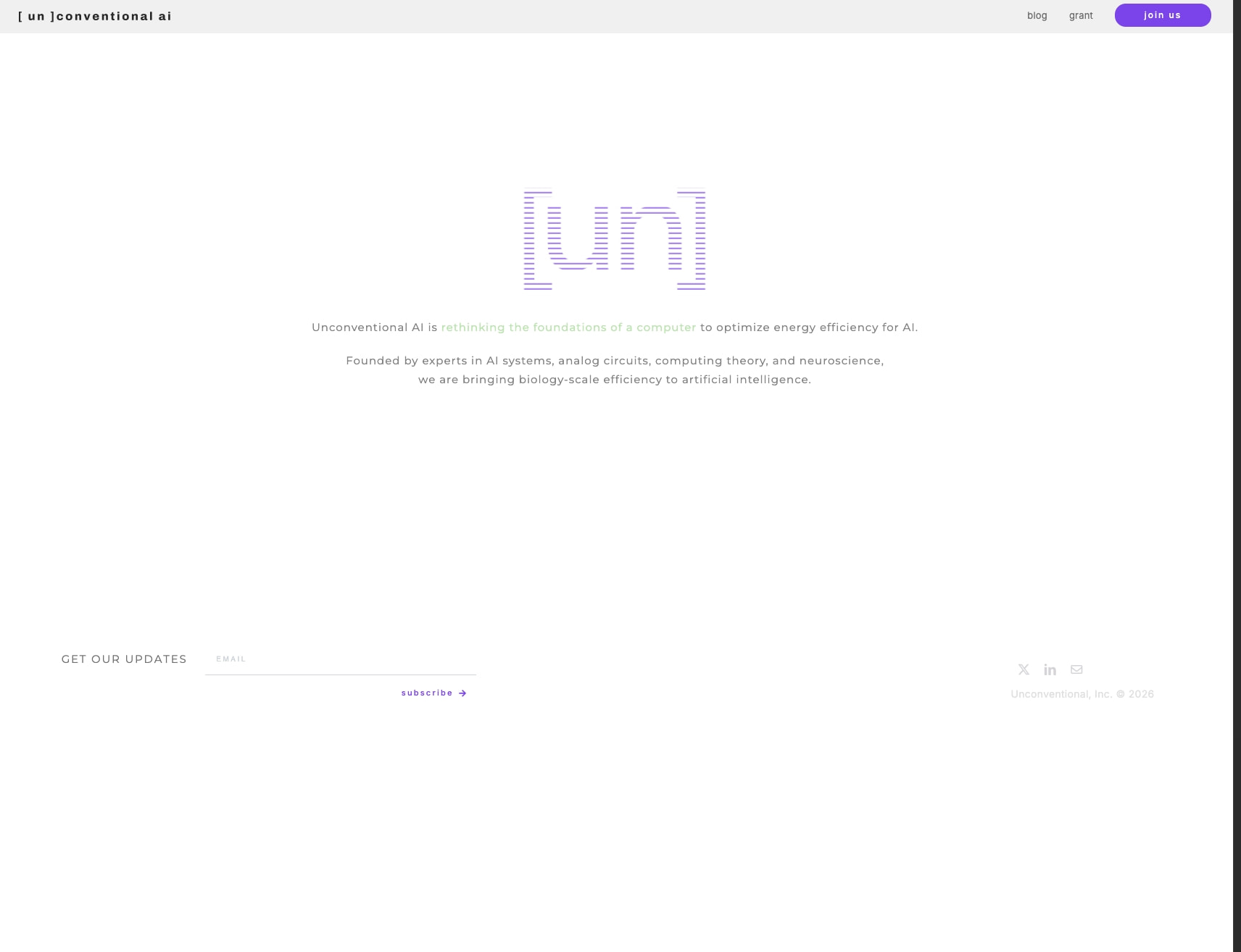Unconventional AI captured website design