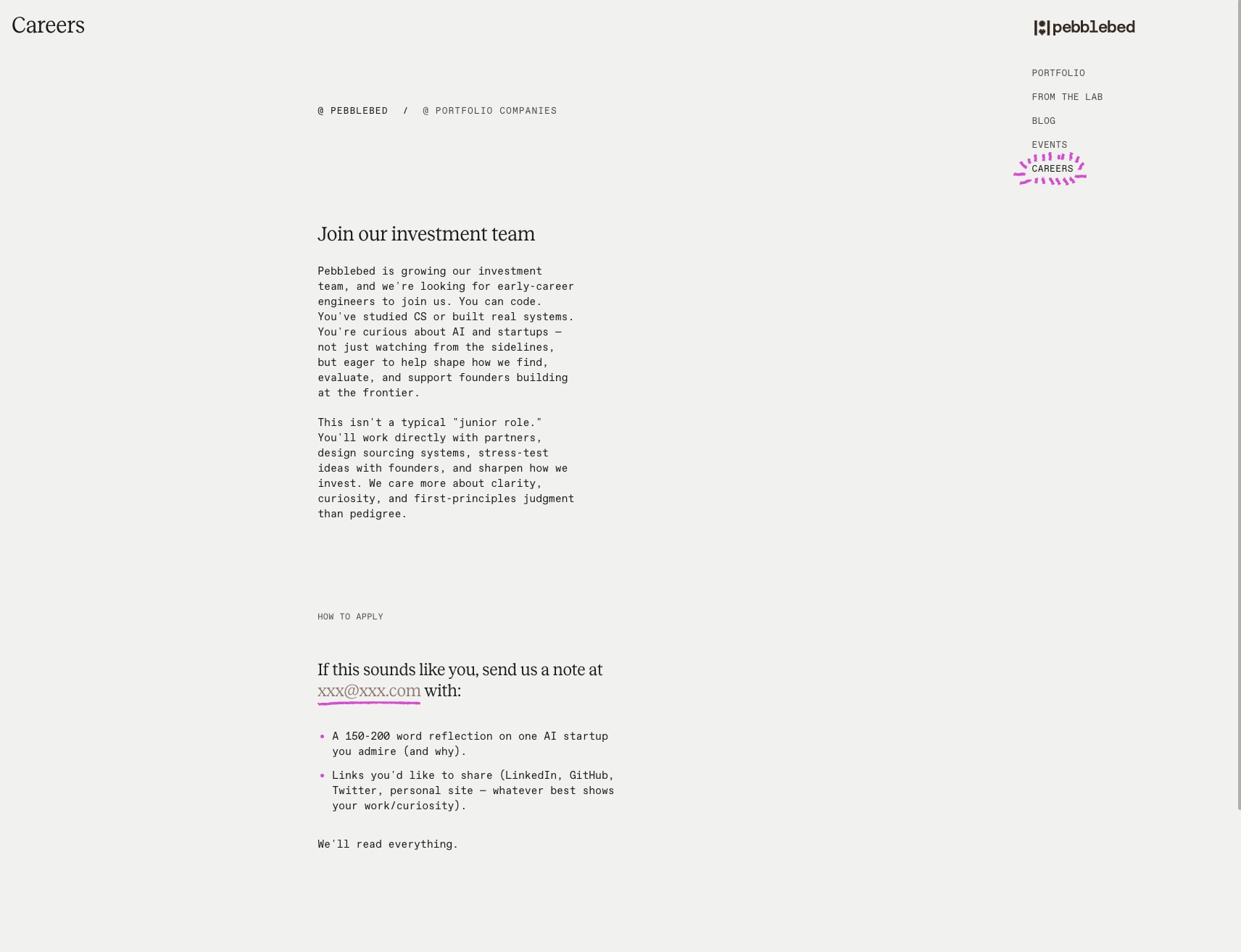Careers · Pebblebed captured website design
