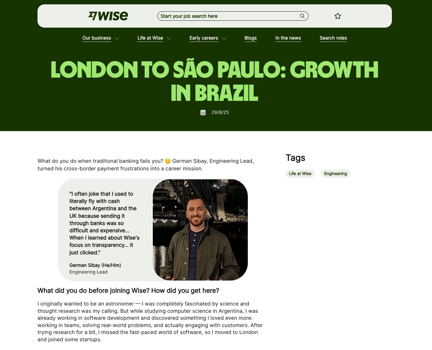 London to São Paulo: Growth in Brazil | Wise Blog captured website design