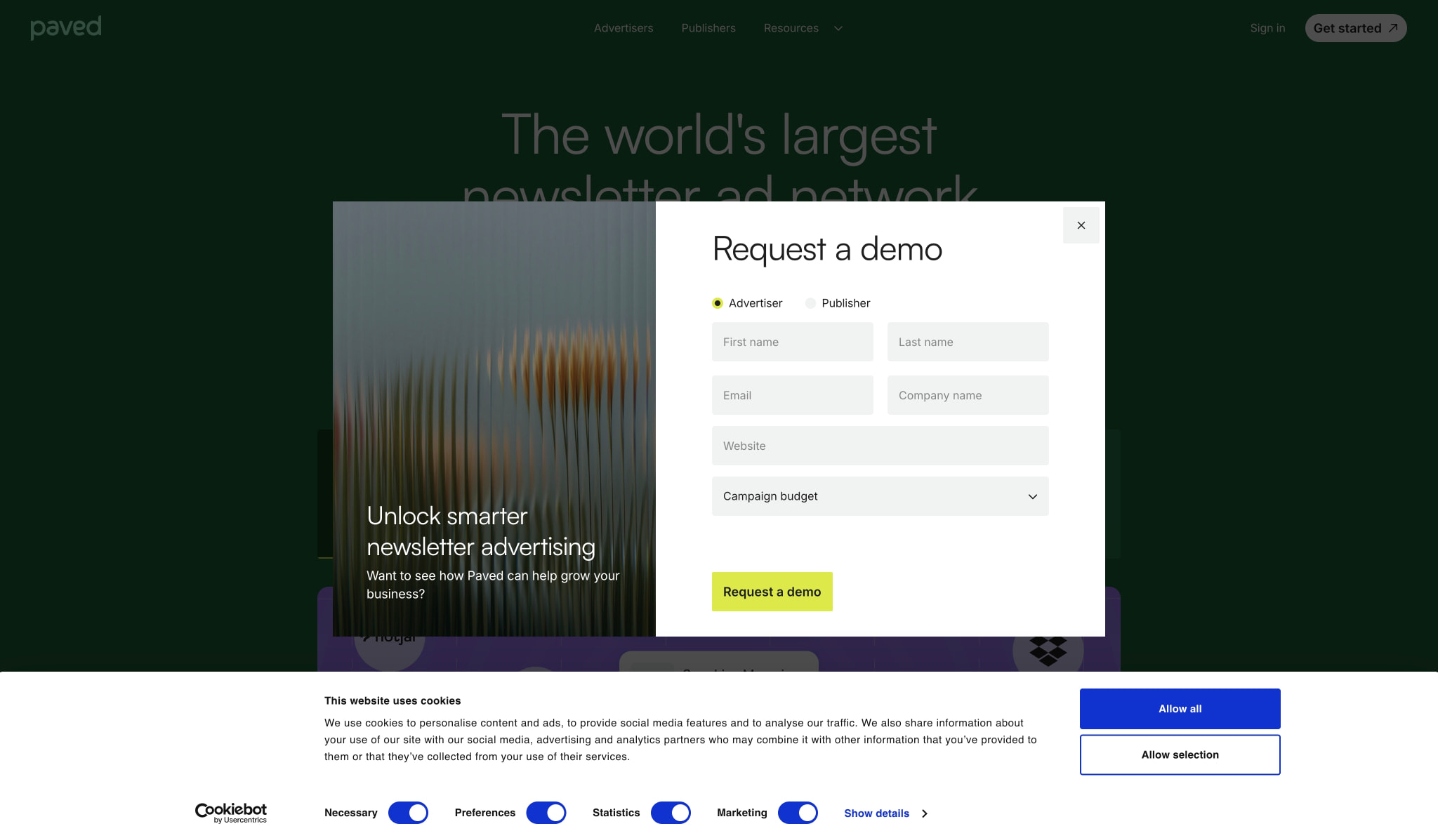 The World’s Largest Newsletter Ad Network | Paved captured website design