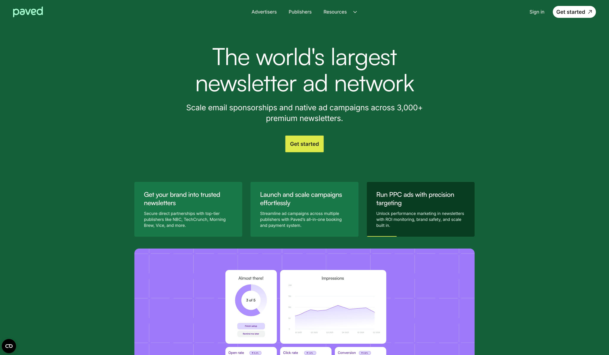 The World’s Largest Newsletter Ad Network | Paved captured website design