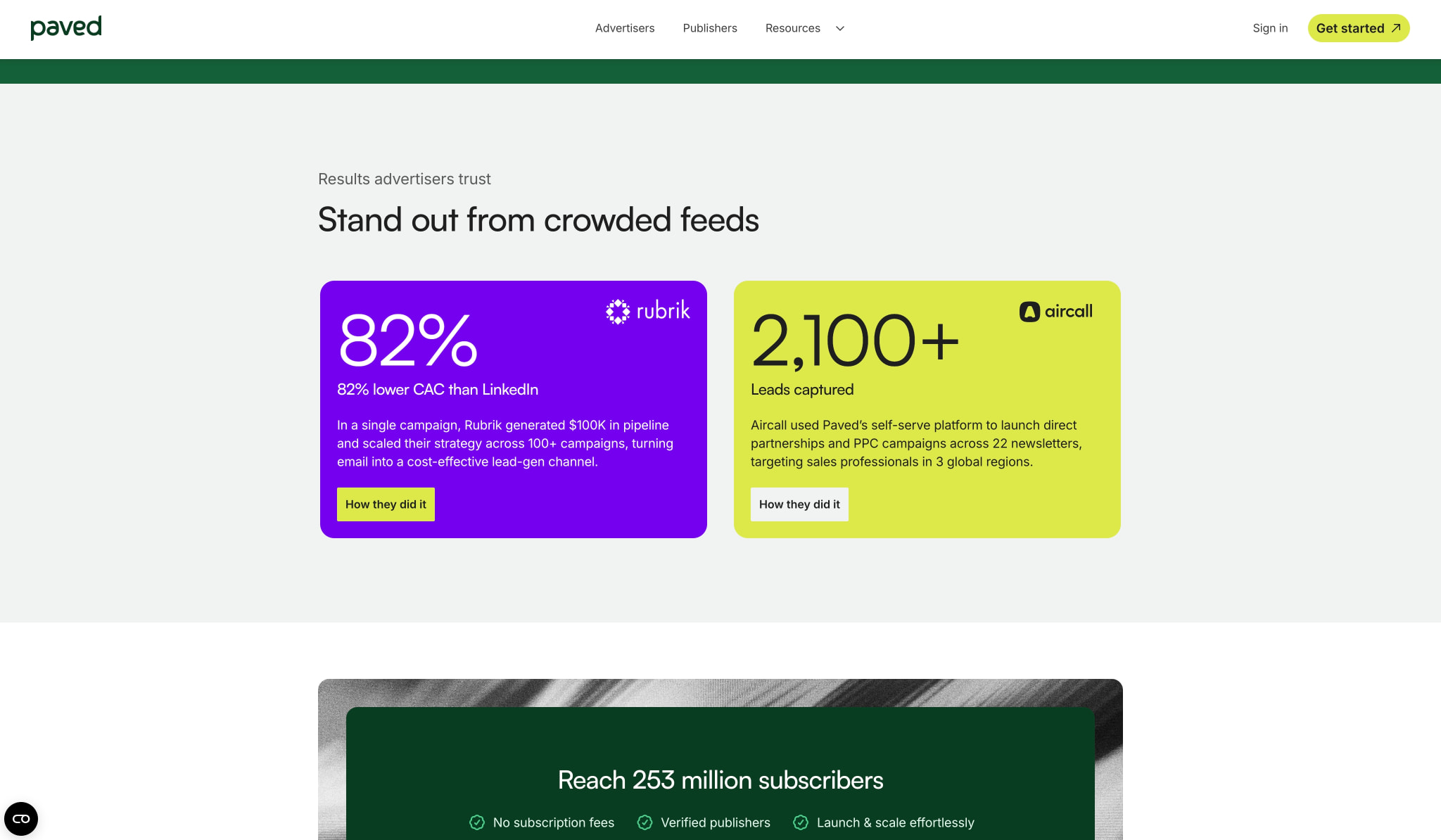 The World’s Largest Newsletter Ad Network | Paved captured website design