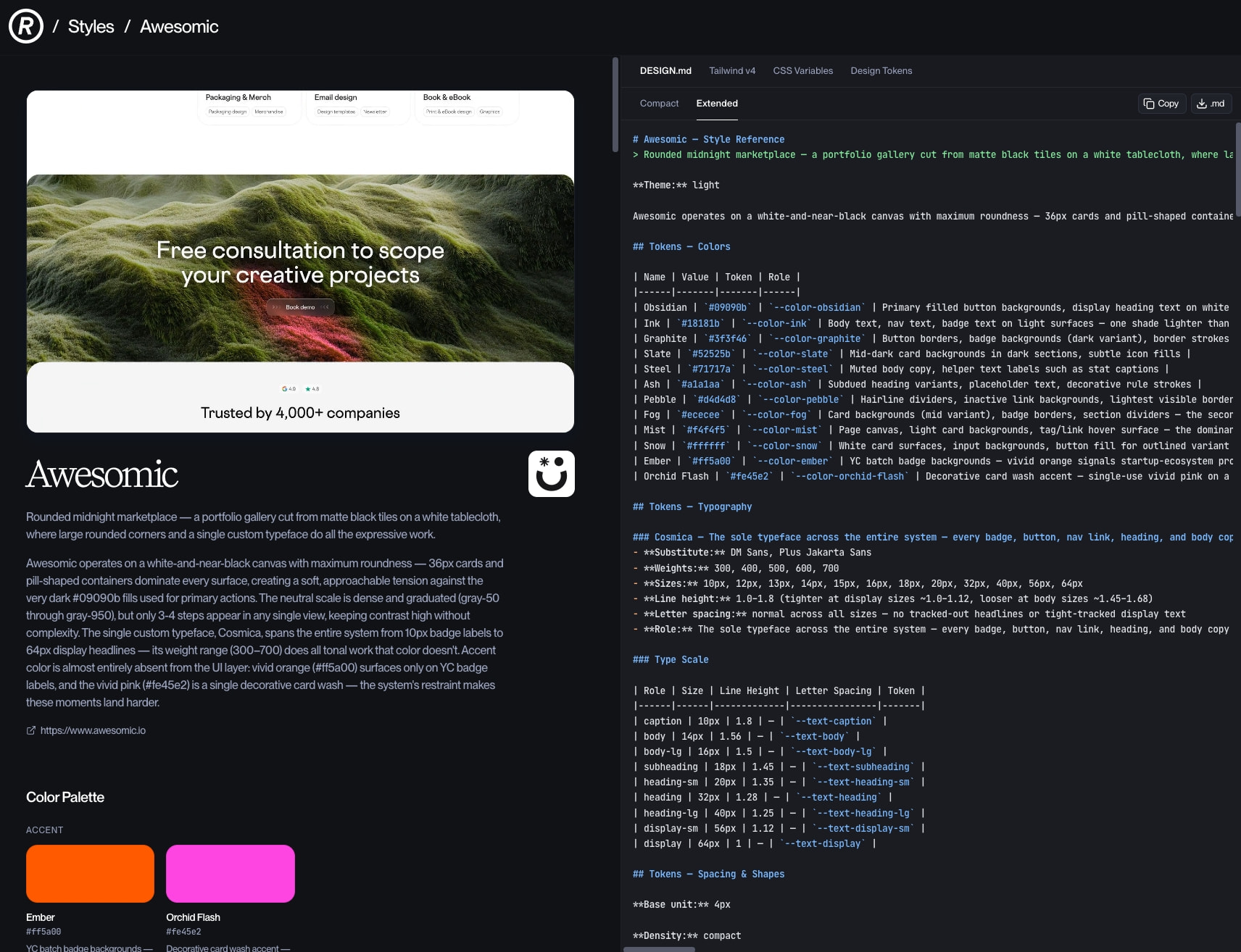 Awesomic design system | Refero Styles captured website design