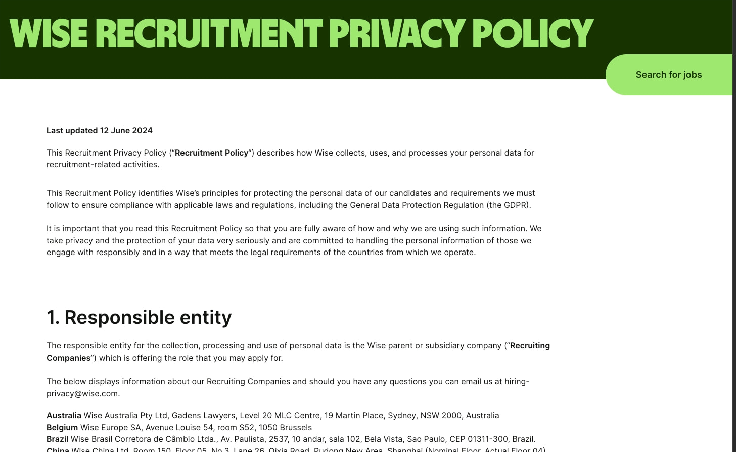 WISE RECRUITMENT PRIVACY POLICY | Wise captured website design