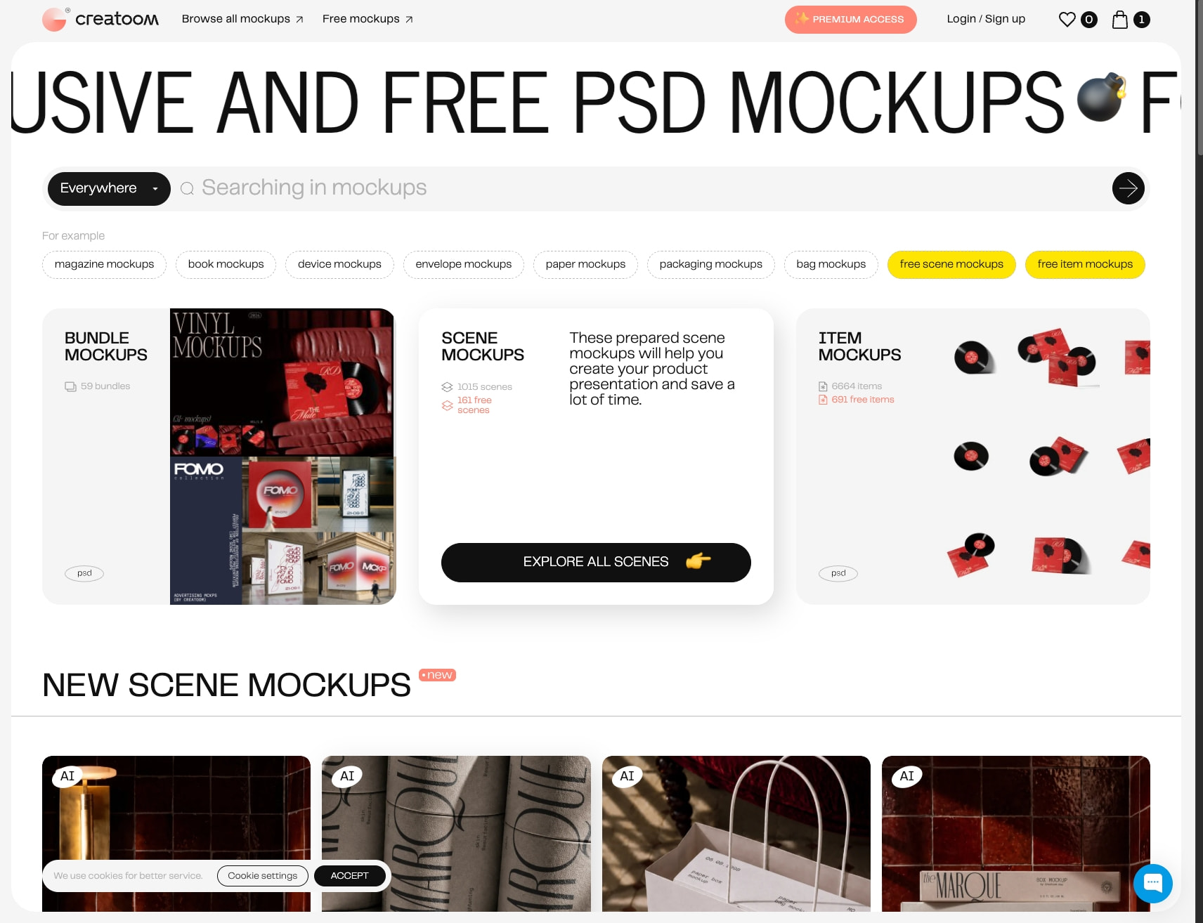 Premium and free mockups psd - Creatoom captured website design