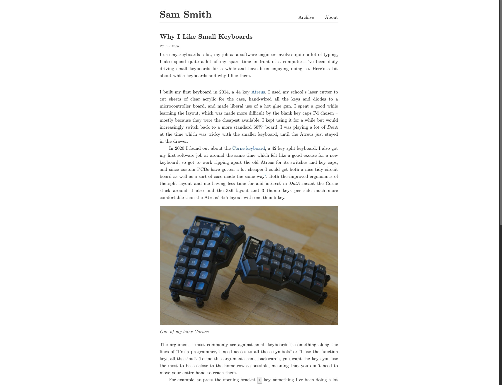 Why I Like Small Keyboards | Sam Smith captured website design