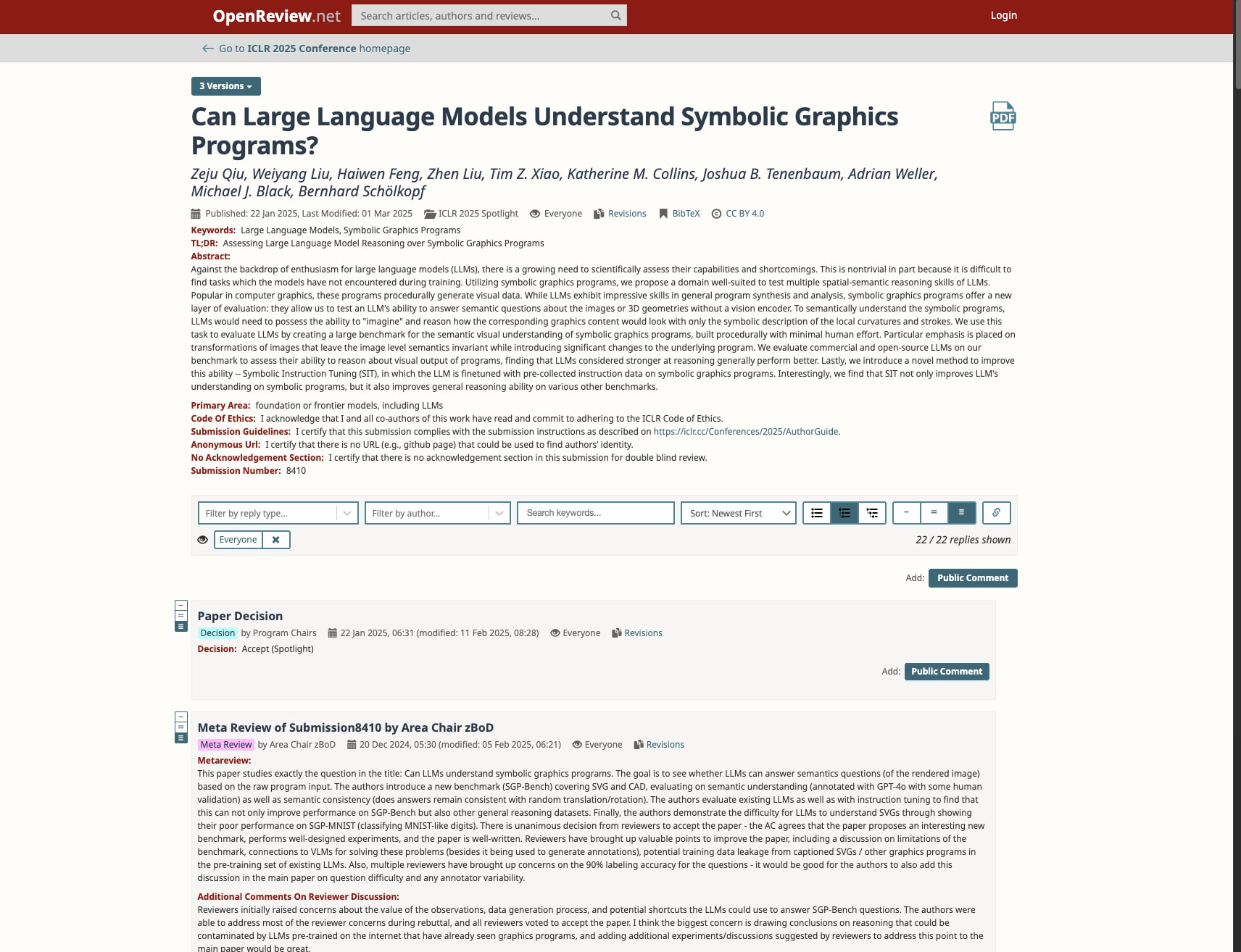 Can Large Language Models Understand Symbolic Graphics Programs? | OpenReview captured website design