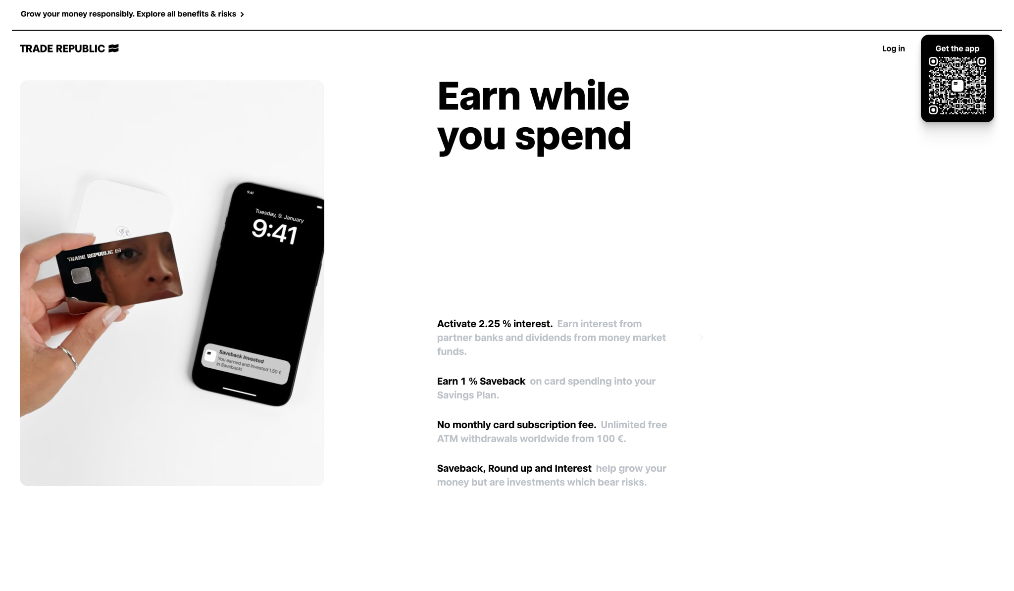 Trade Republic. Invest, spend and bank. captured website design