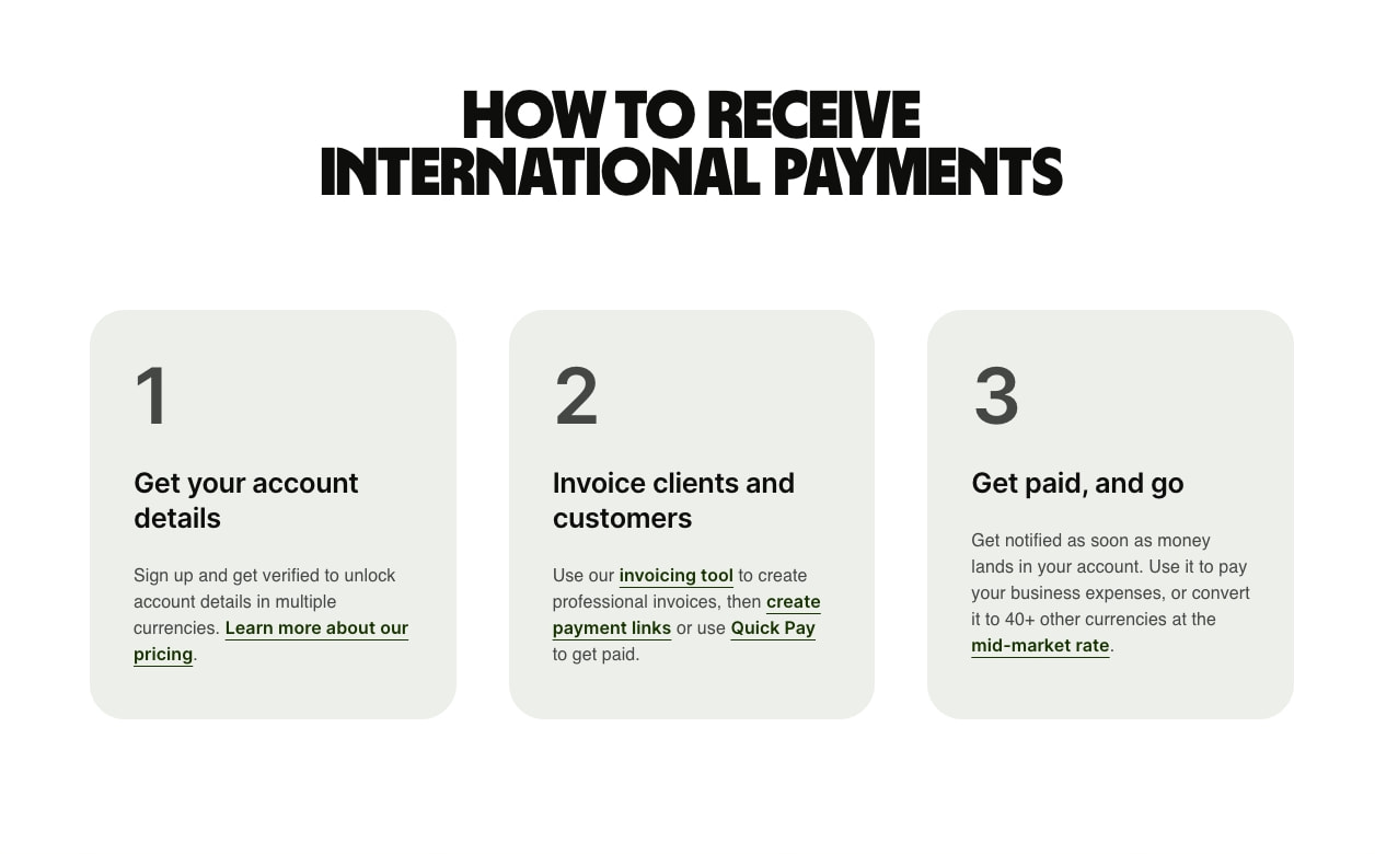 Receive international payments | Accept payments from overseas - Wise captured website design