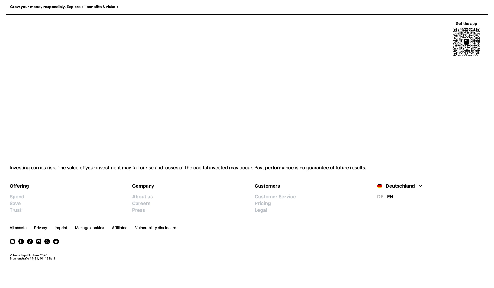 Trade Republic. Invest, spend and bank. captured website design