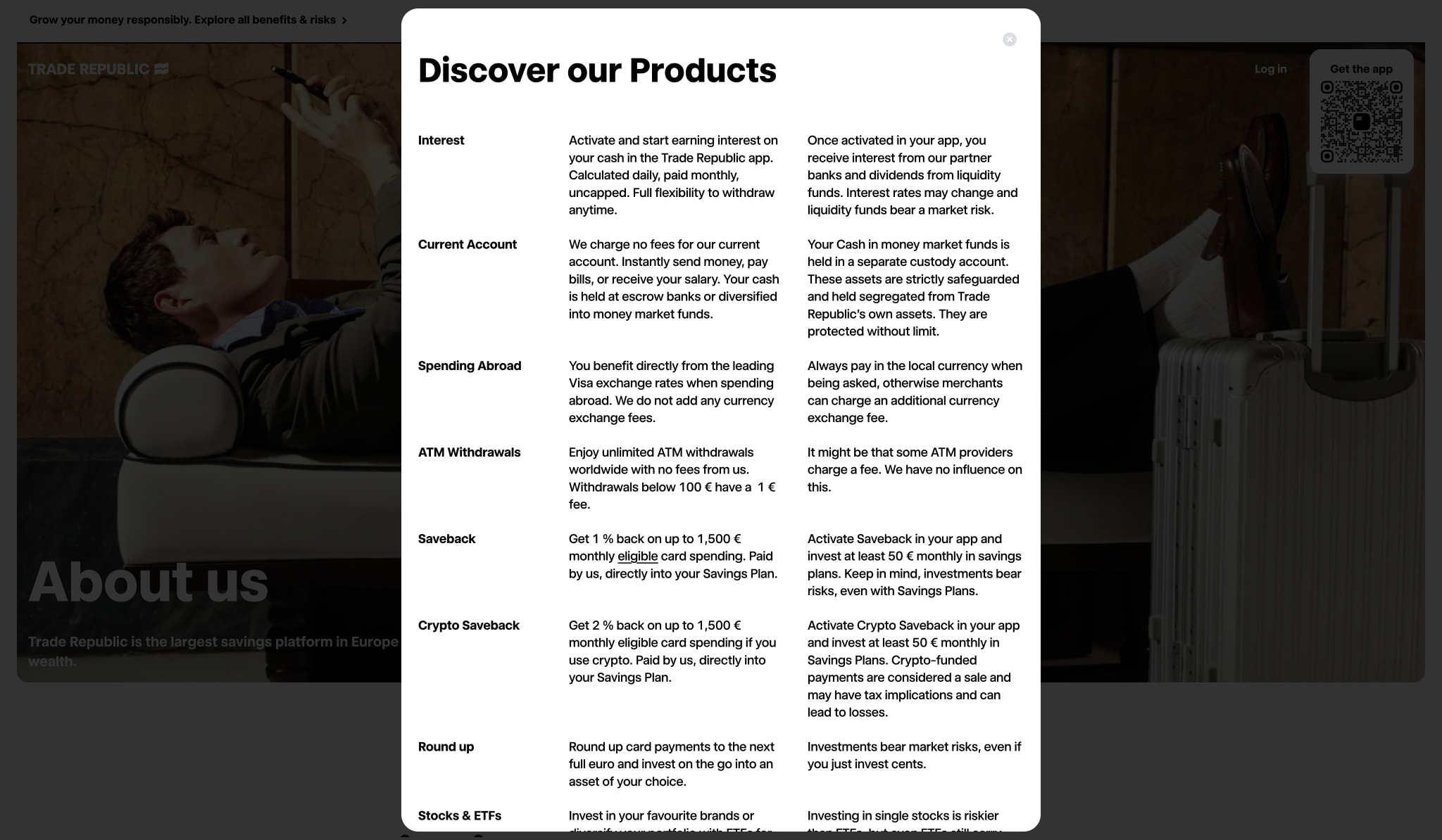 Trade Republic. Invest, spend and bank. captured website design