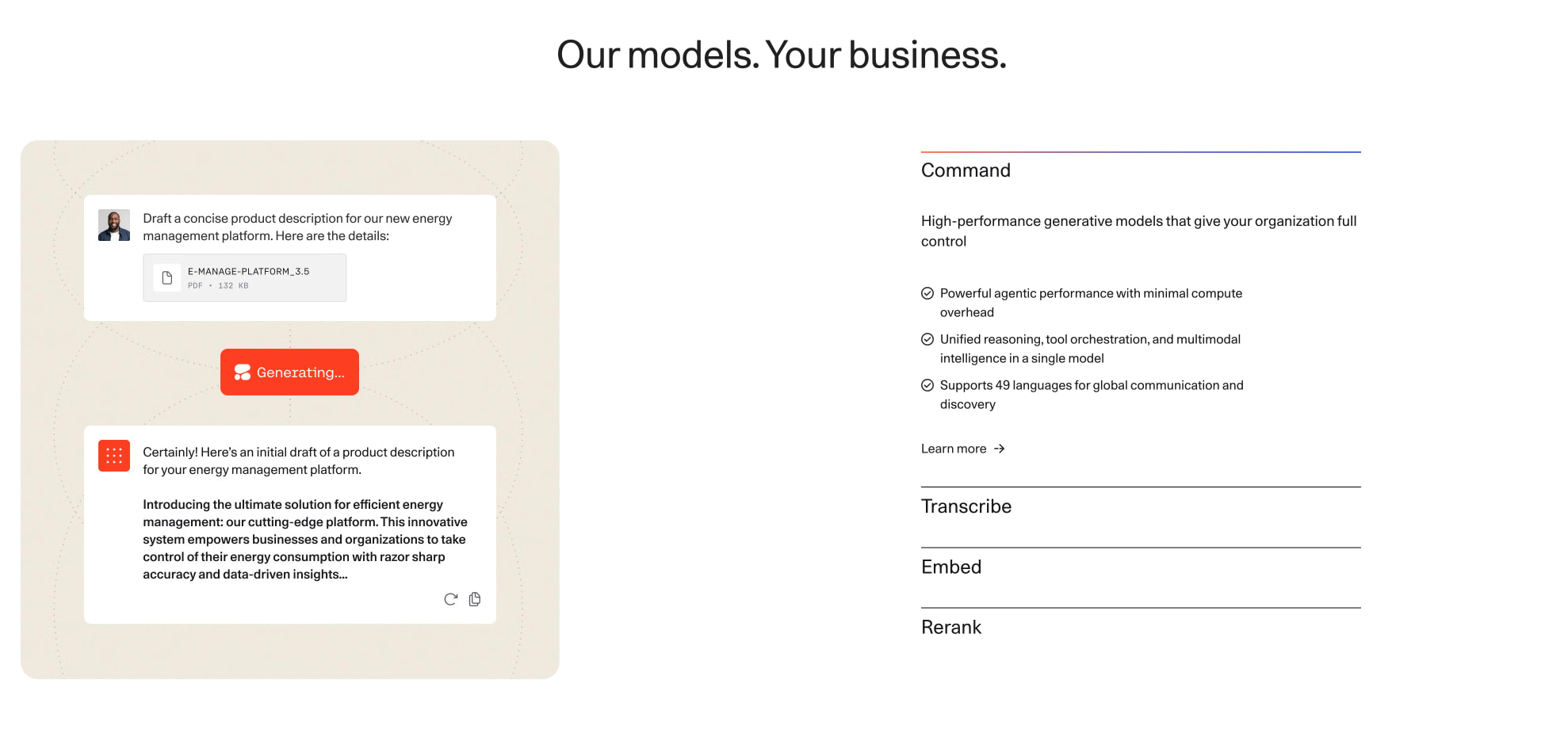 Enterprise AI: Private, Secure, Customizable | Cohere captured website design