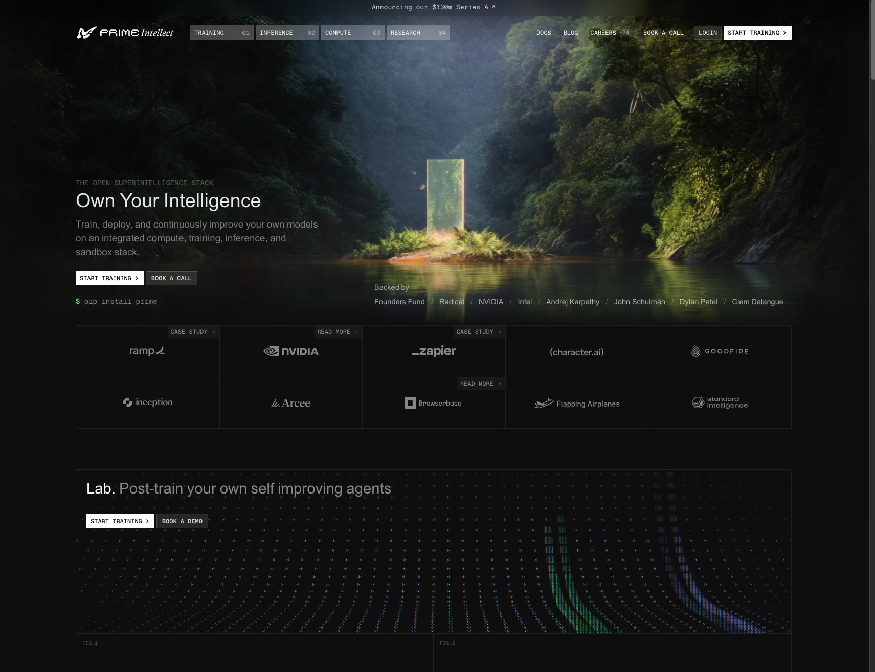 Prime Intellect - The Open Superintelligence Stack captured website design