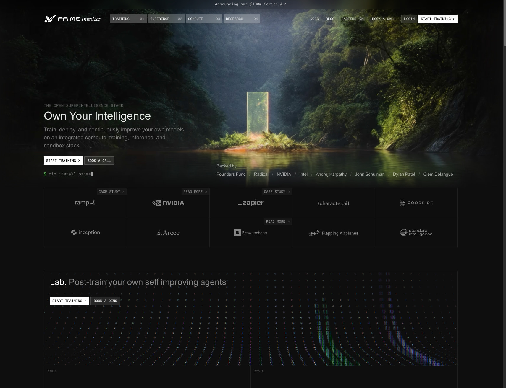 Prime Intellect - The Open Superintelligence Stack captured website design