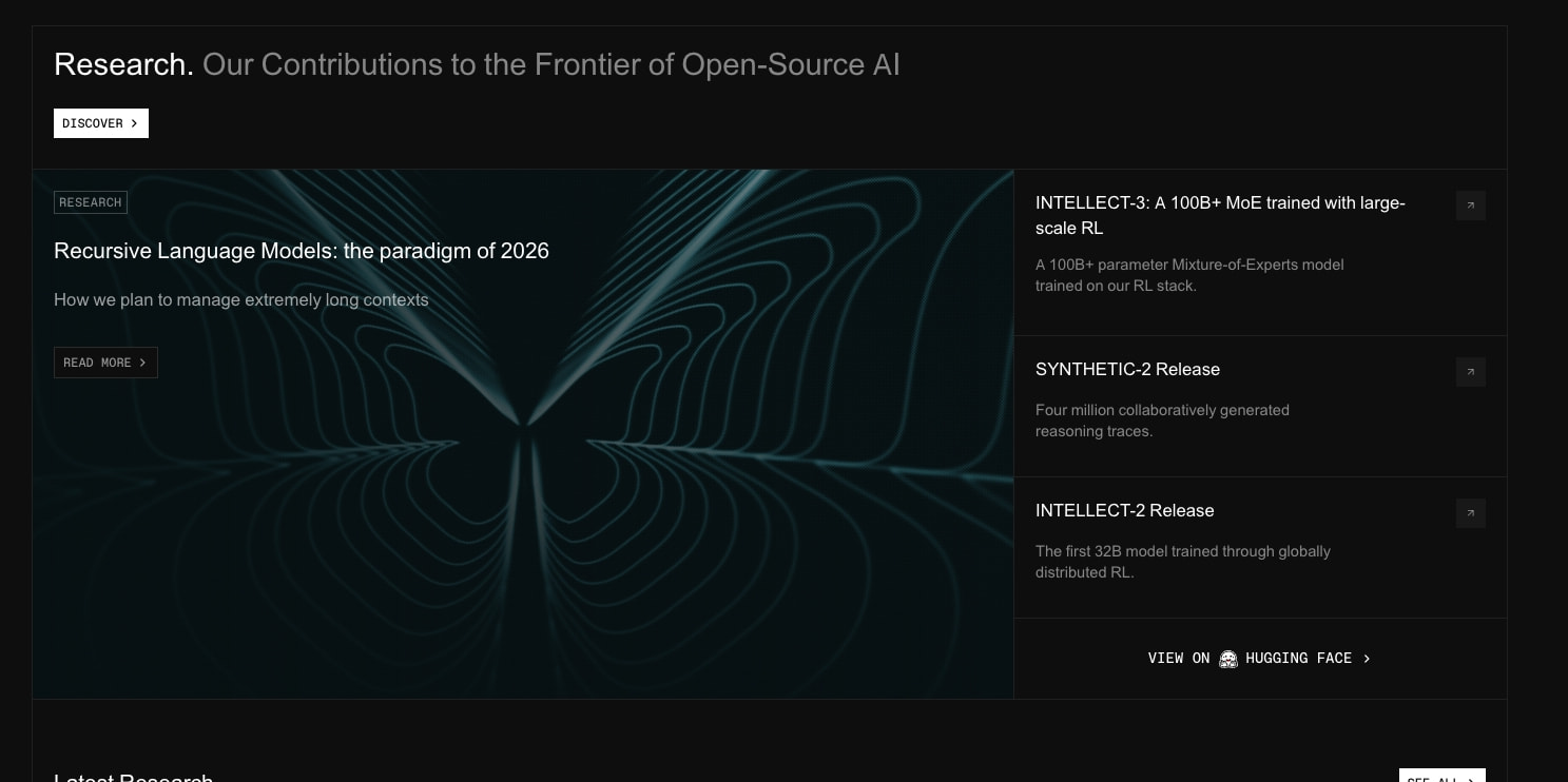 Prime Intellect - The Open Superintelligence Stack captured website design