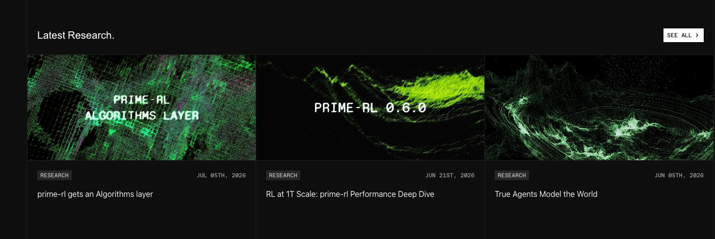 Prime Intellect - The Open Superintelligence Stack captured website design