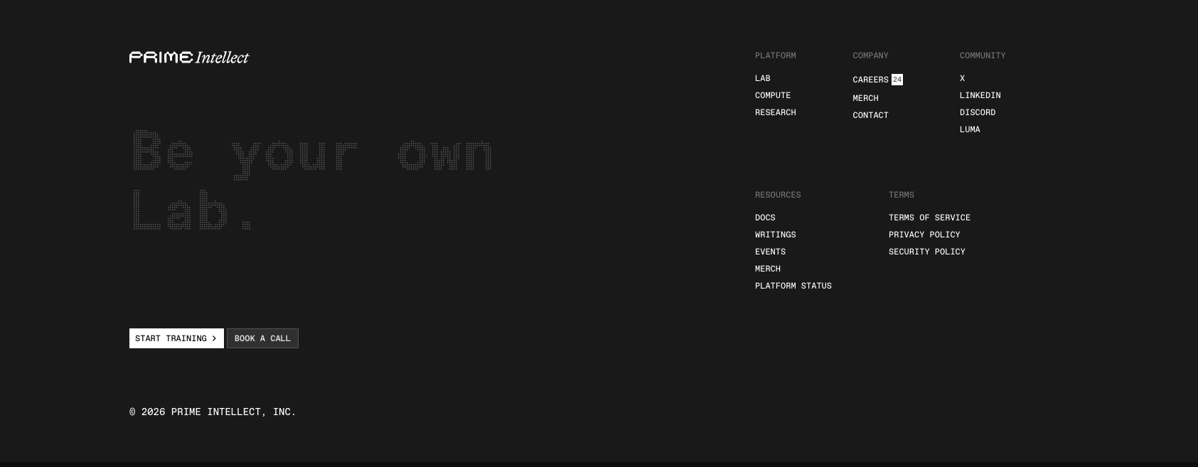 Prime Intellect - The Open Superintelligence Stack captured website design