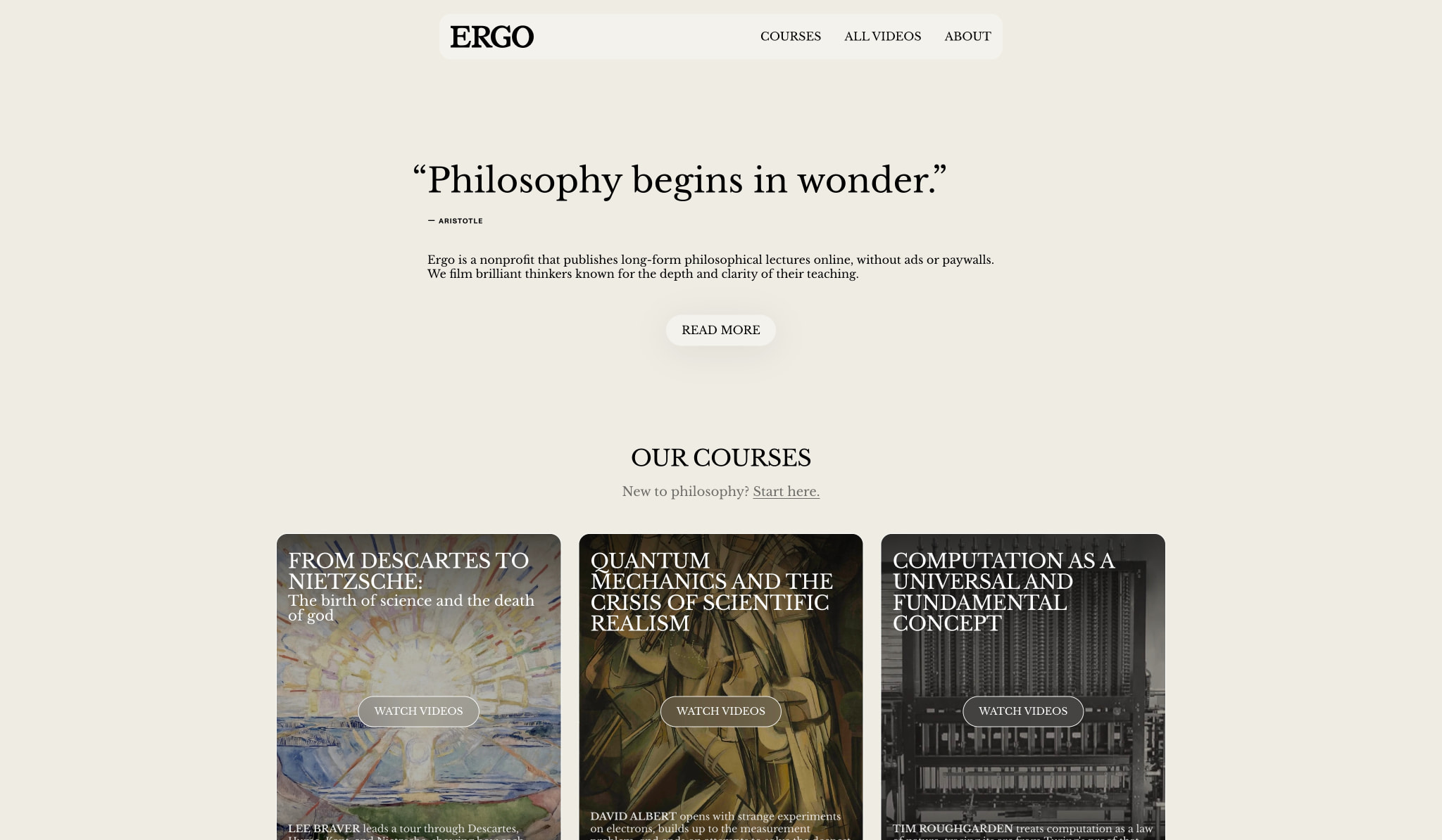 Ergo — Philosophy Begins in Wonder captured website design