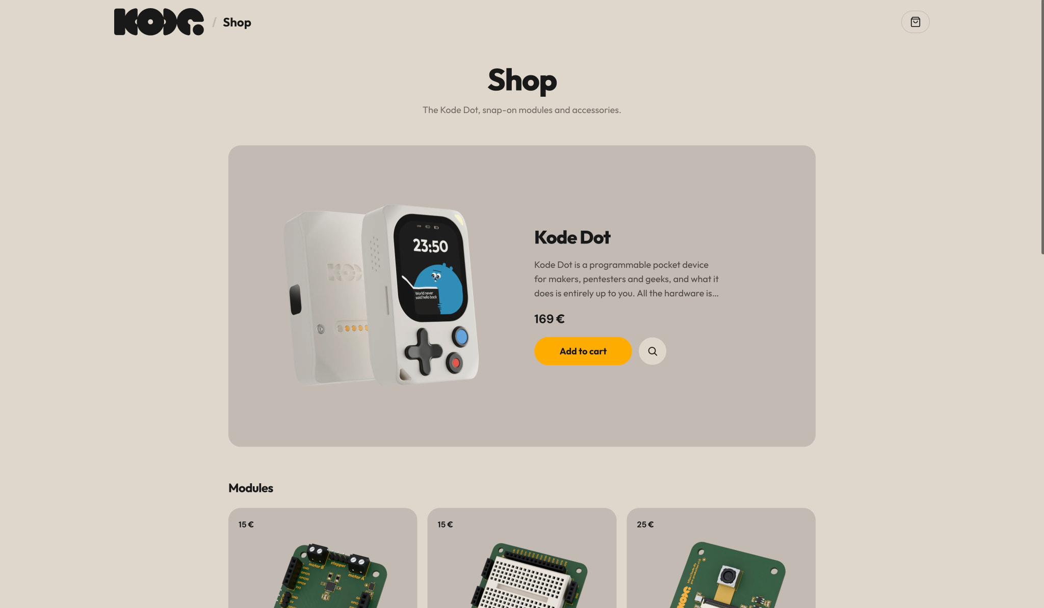 Shop — Kode Dot captured website design