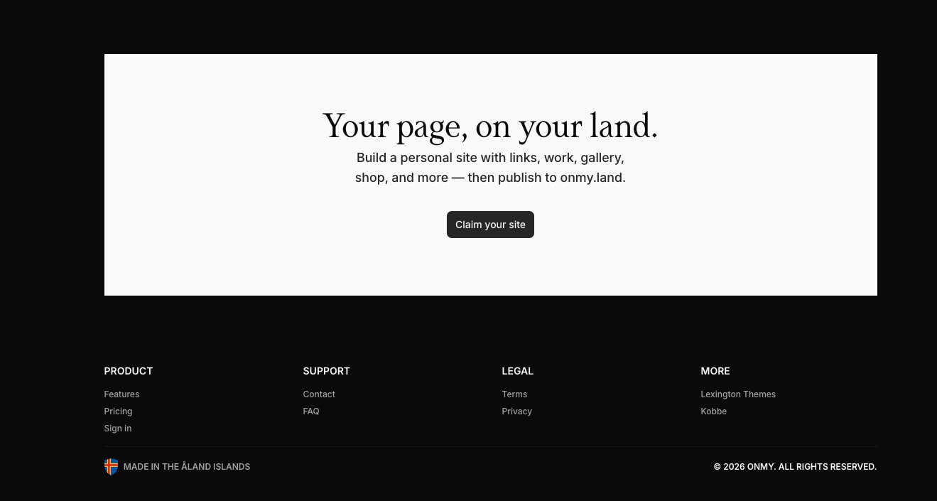 onmy — Your page, on your land captured website design